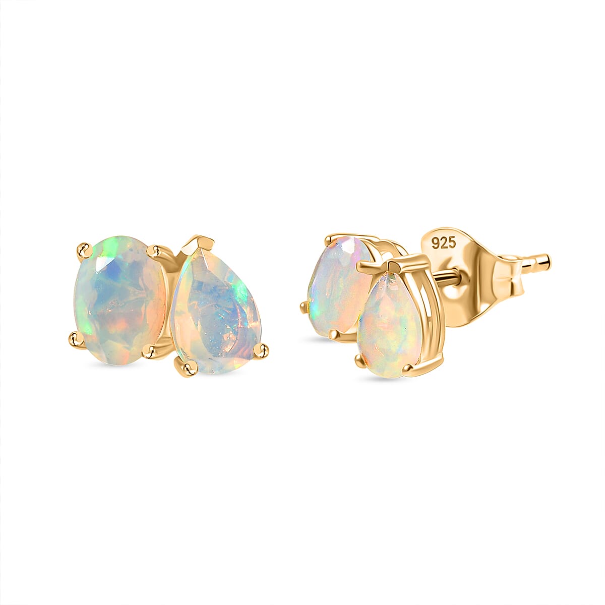 3 Piece Set - D'Joy TOI ET MOI Ethiopian Opal Earring, Ring and Pendant with Chain in 18K Vermeil Yellow Gold Plated Sterling Silver 4429689 8