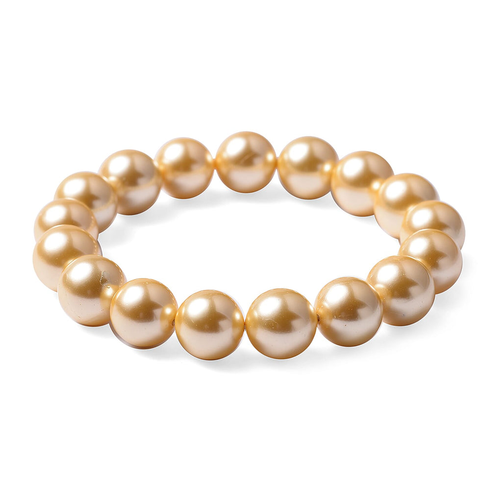 Shell Pearl Necklace (Size 20) Stretchable Bracelet and Stud Earrings in Golden Colour