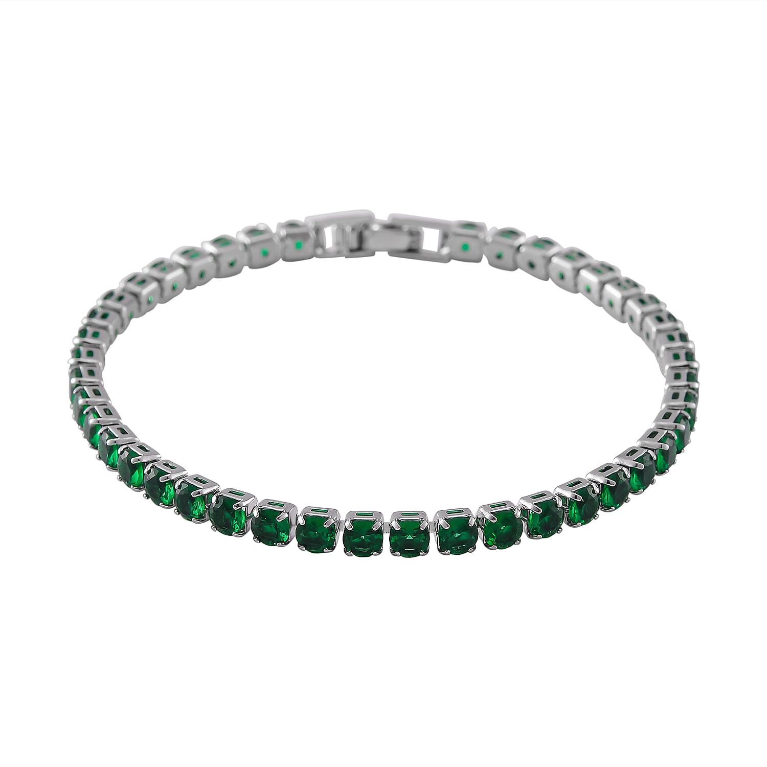 3 Piece Set - Green Cubic Zirconia Bracelet, Half-Hoop Earrings and Pendant with Chain (Size 20) 4288360 4