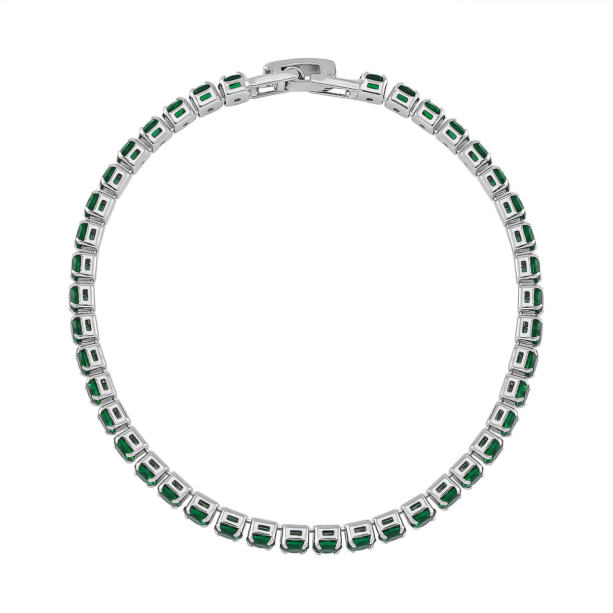 3 Piece Set - Green Cubic Zirconia Bracelet, Half-Hoop Earrings and Pendant with Chain (Size 20) 4288360 6