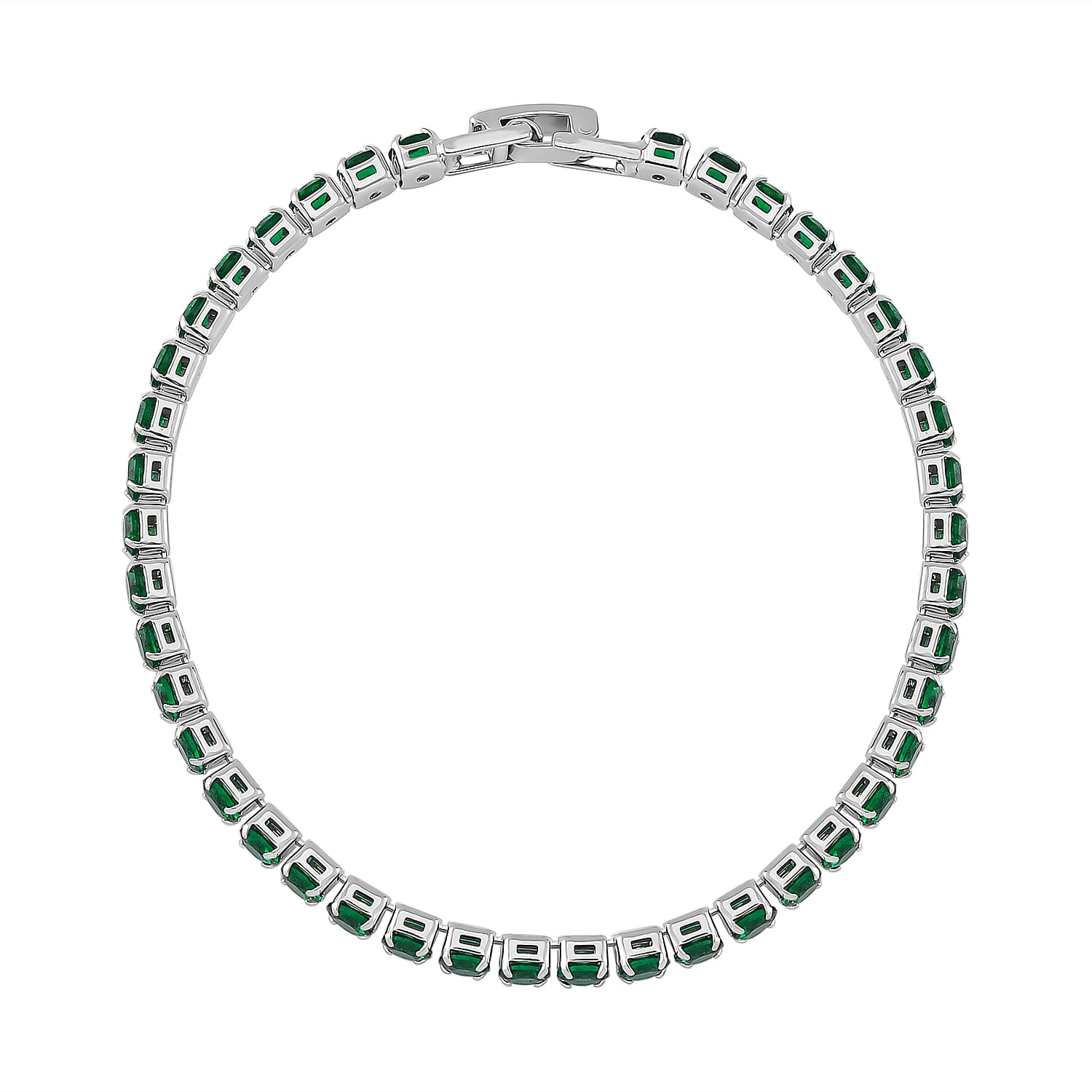 3 Piece Set - Green Cubic Zirconia Bracelet, Half-Hoop Earrings and Pendant with Chain (Size 20) 4288360 6