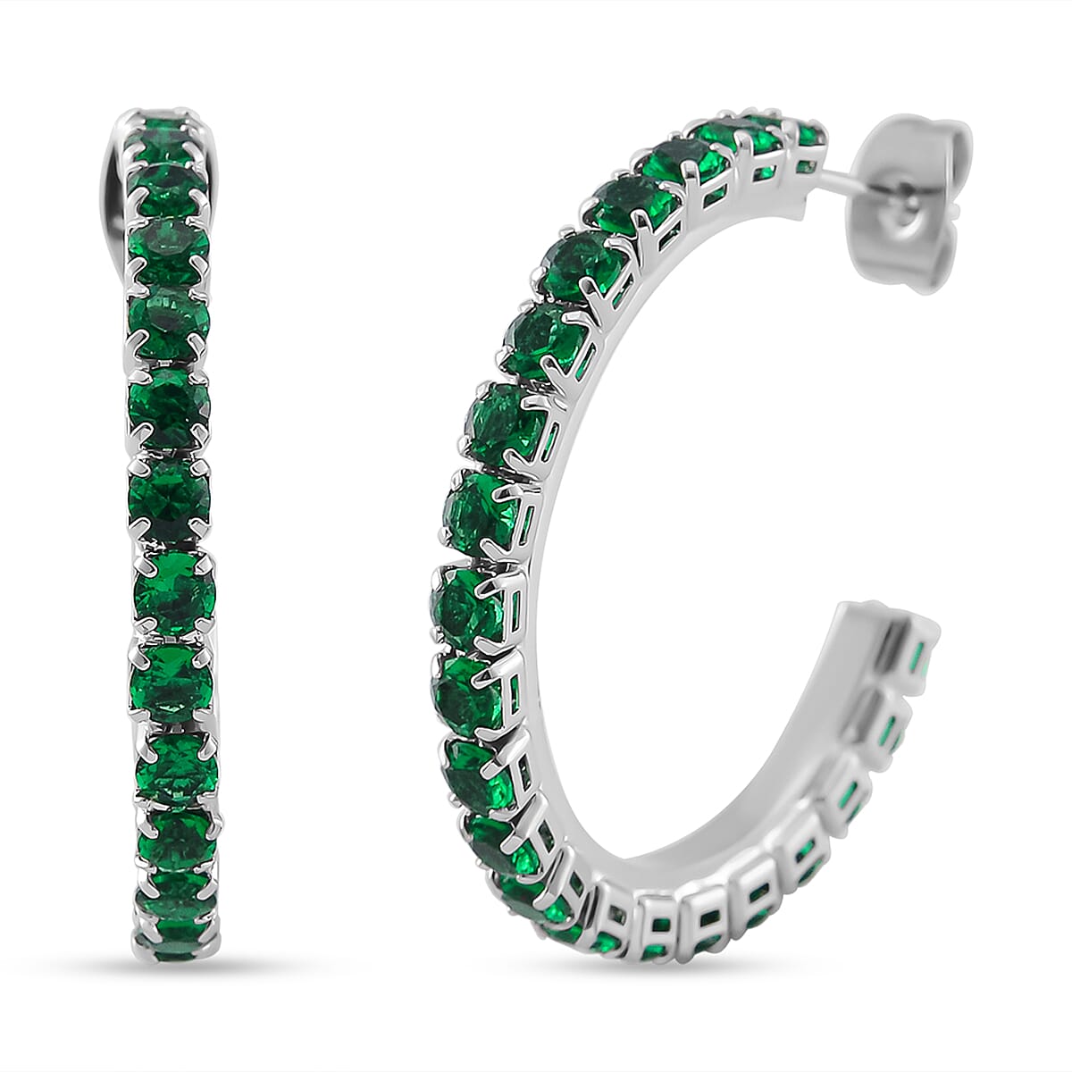 3 Piece Set - Green Cubic Zirconia Bracelet, Half-Hoop Earrings and Pendant with Chain (Size 20) 4288360 7