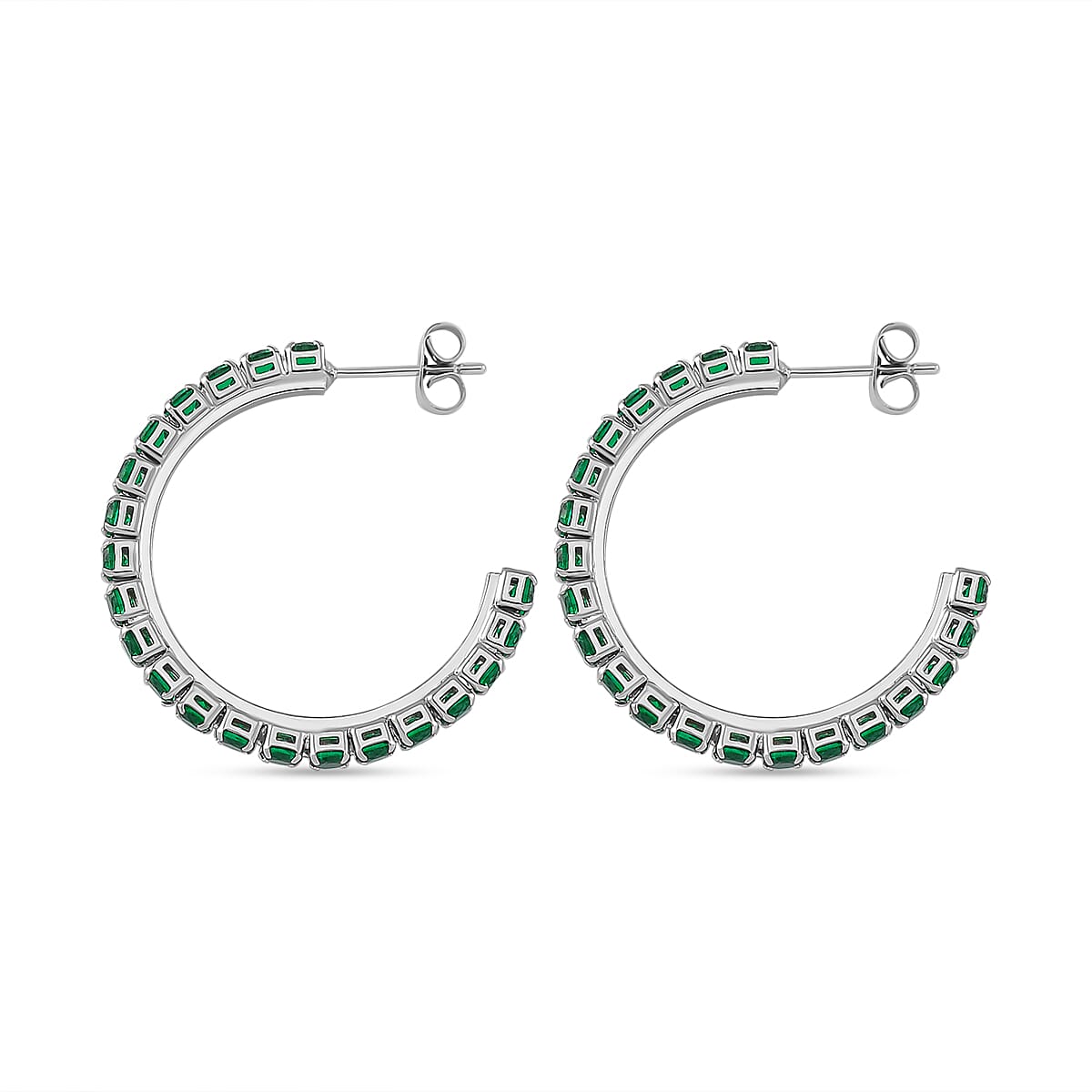 3 Piece Set - Green Cubic Zirconia Bracelet, Half-Hoop Earrings and Pendant with Chain (Size 20) 4288360 8