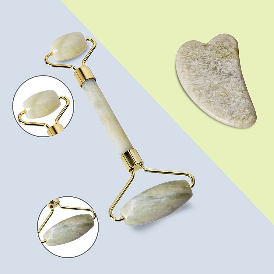 3 Piece Set Jade Skin Care Tools Include Facial Roller,Scraping Massager Plate and Eye Mask 3463123 4