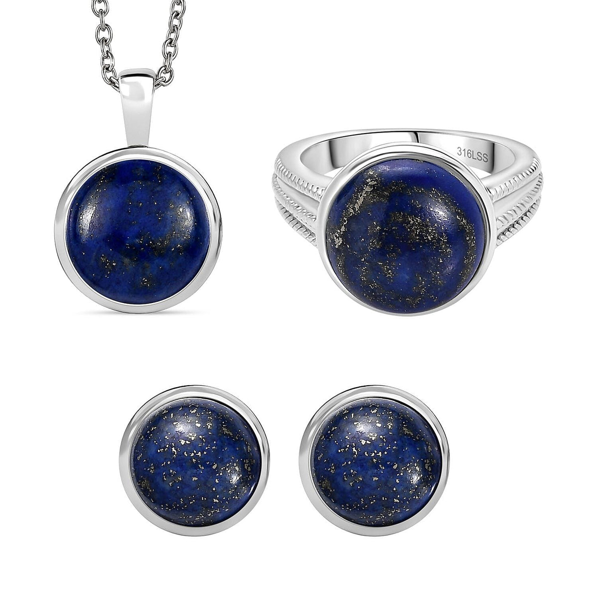 3 Piece Set - Lapis Lazuli Earring with Push Back, Ring &amp; Pendant with Chain (Size 20) 23.42 Ct. V32716630 0