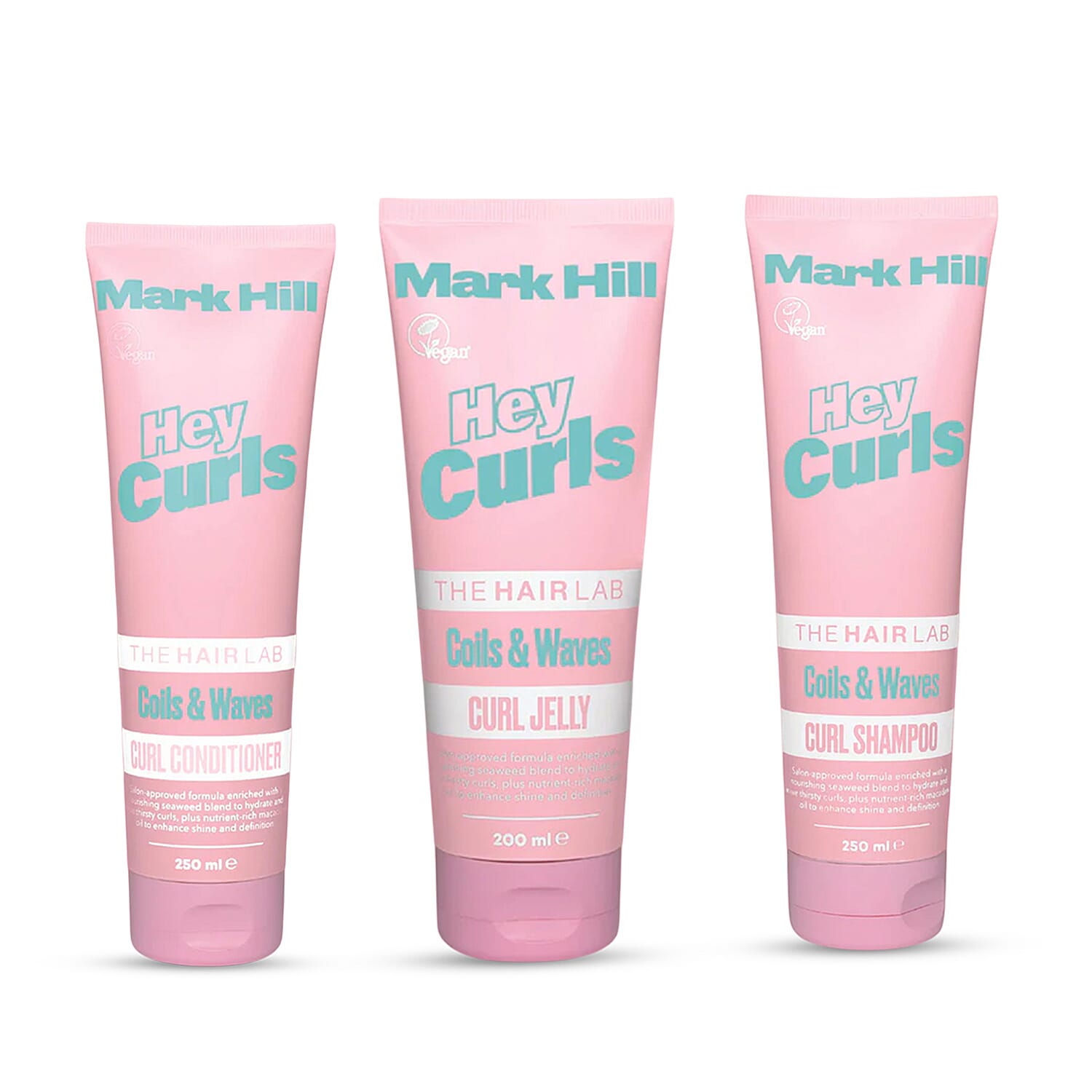 3 Piece Set of Mark Hill Hey Curls Curls Shampoo (250ml), Conditioner (250ml) and Curl Jelly (200ml) 8566304 0