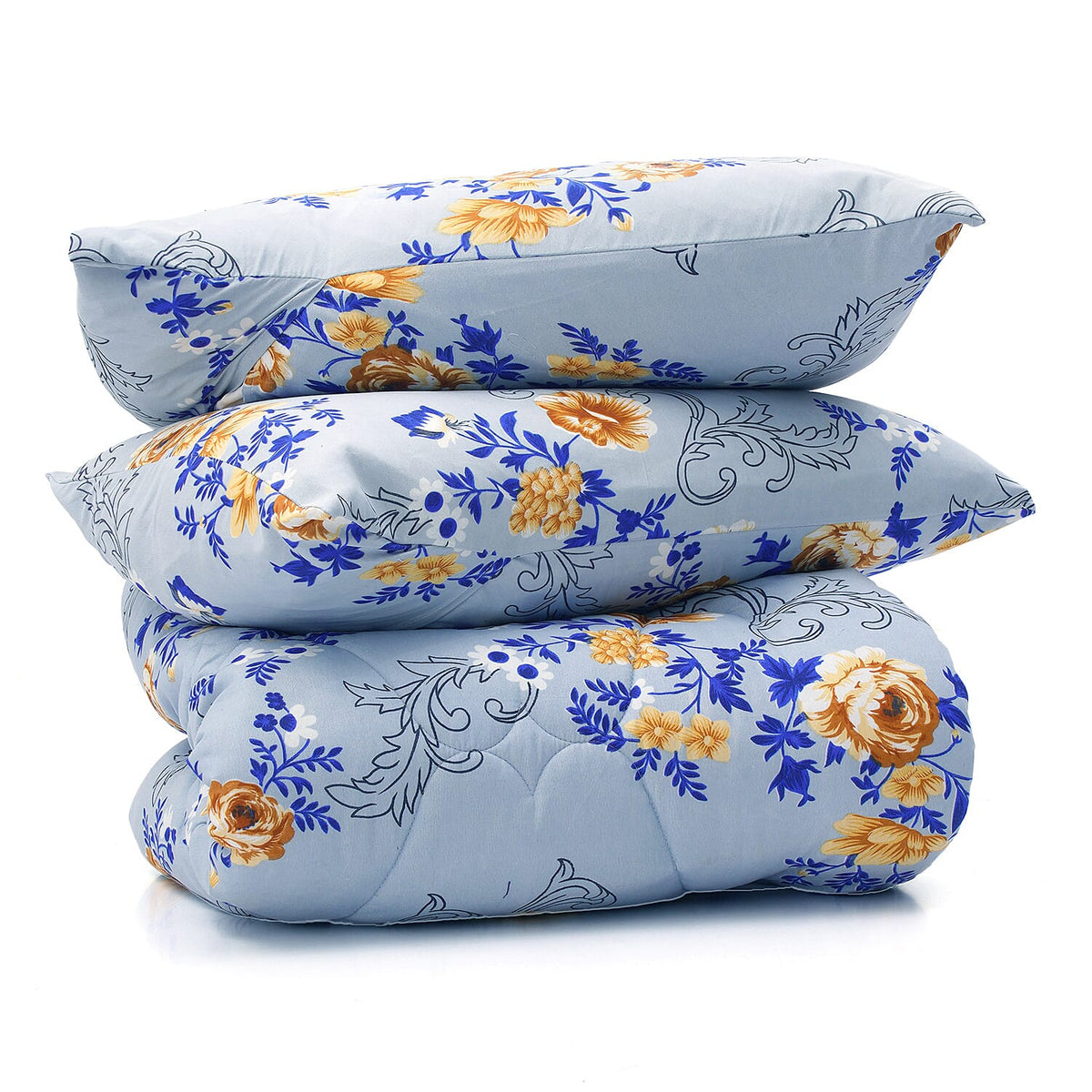 3 Piece Set - Micro Fiber Quilted Printed Reversible Comforter with 2 Pillow Cover (Double Size, 200x200 cm) - Sky Blue 7283040 4