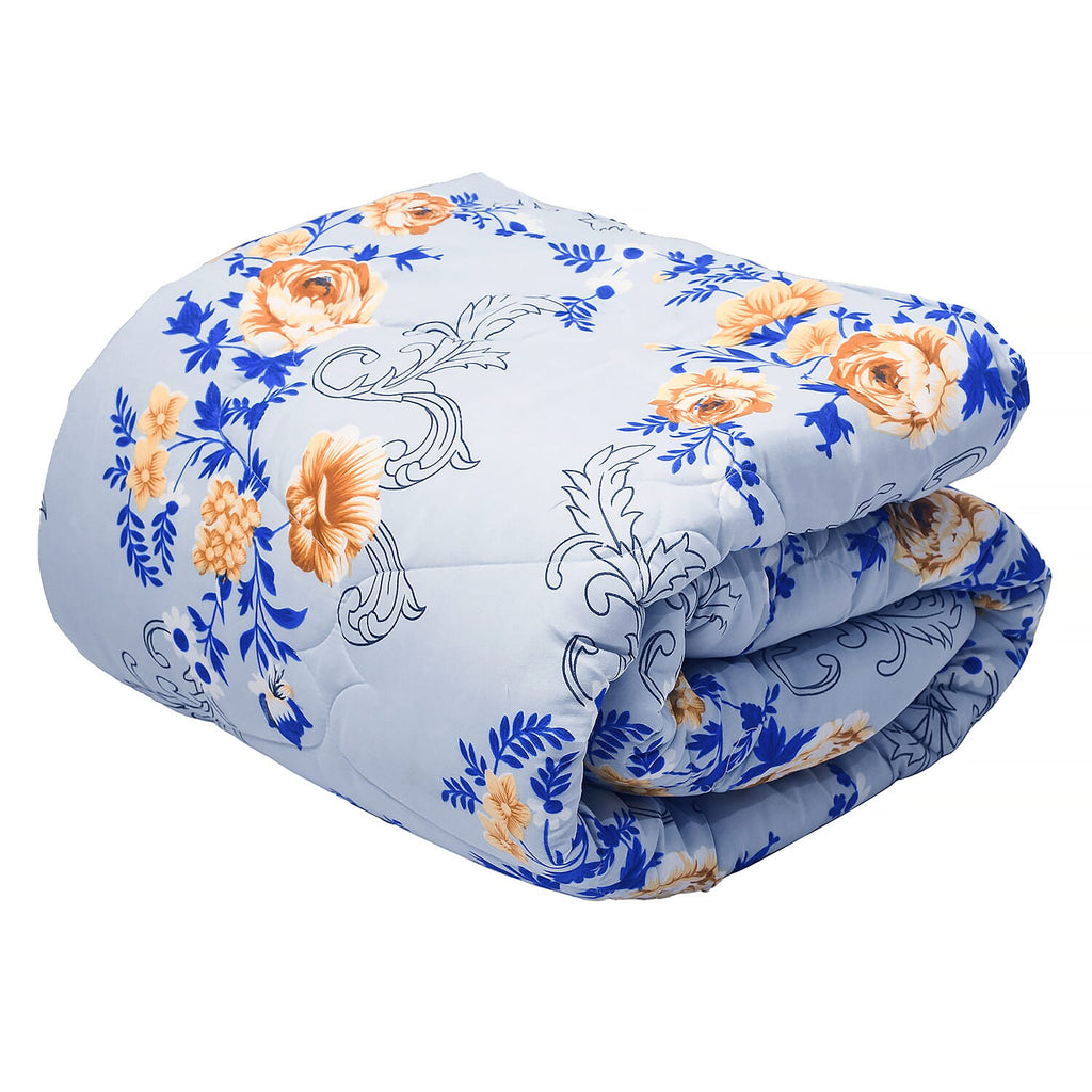 3 Piece Set - Micro Fiber Quilted Printed Reversible Comforter with 2 Pillow Cover (Double Size, 200x200 cm) - Sky Blue