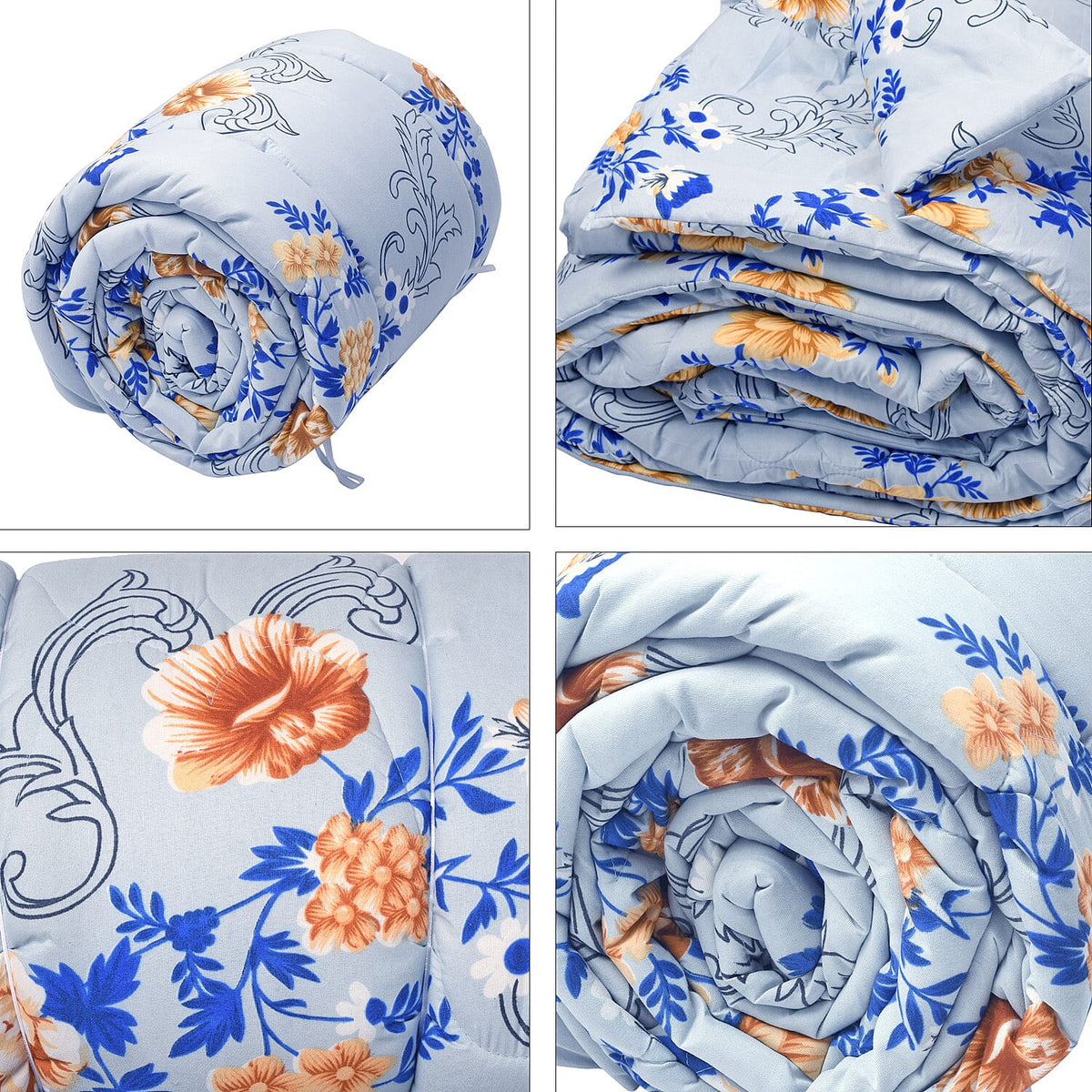 3 Piece Set - Micro Fiber Quilted Printed Reversible Comforter with 2 Pillow Cover (Double Size, 200x200 cm) - Sky Blue 7283040 7