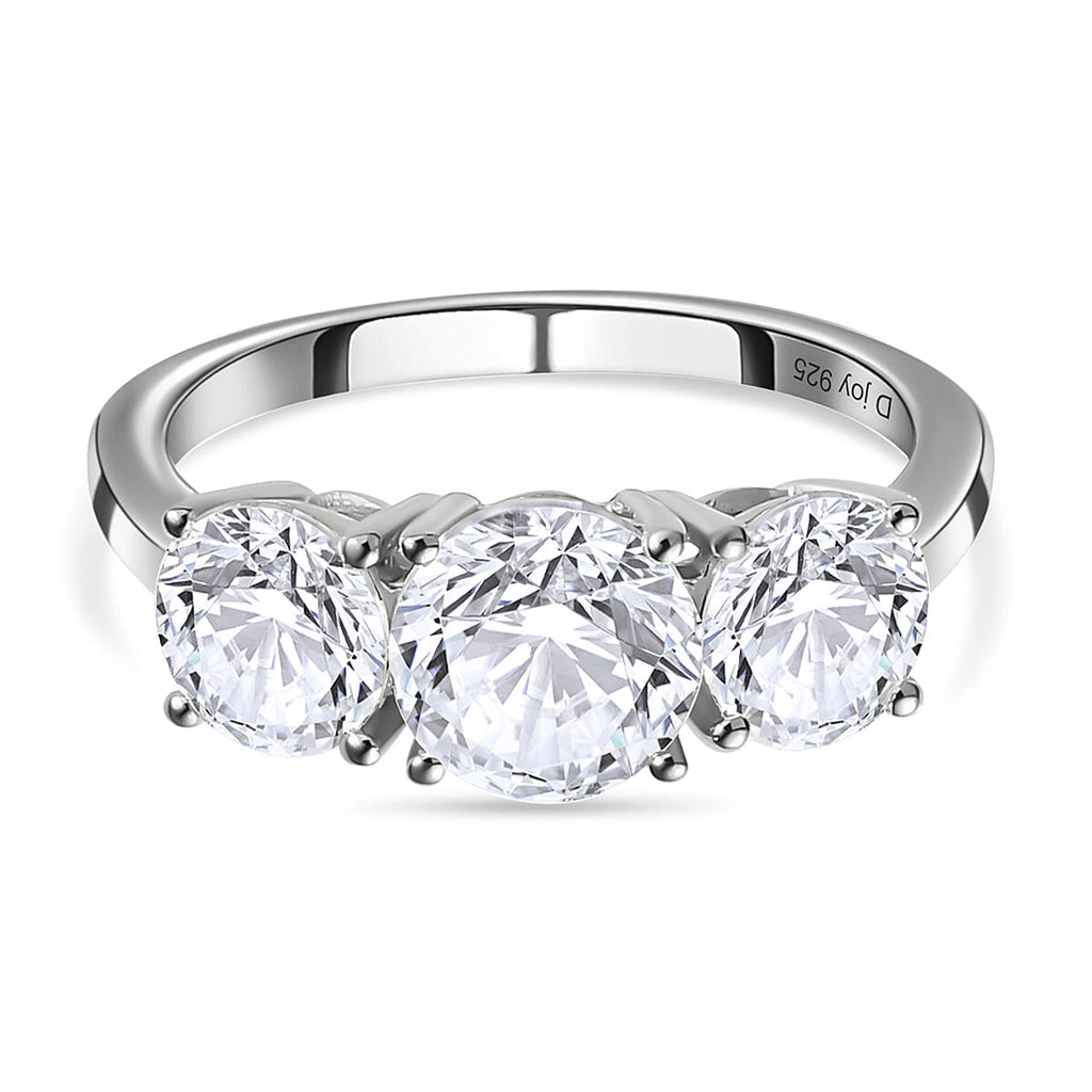 3 Piece Set - Moissanite 3 Stone Ring, Earrings and Necklace in Platinum Overlay Sterling Silver 7.19 Ct
