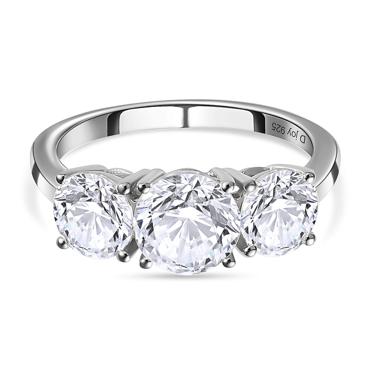 3 Piece Set - Moissanite 3 Stone Ring, Earrings and Necklace in Platinum Overlay Sterling Silver 7.19 Ct 4214195 4