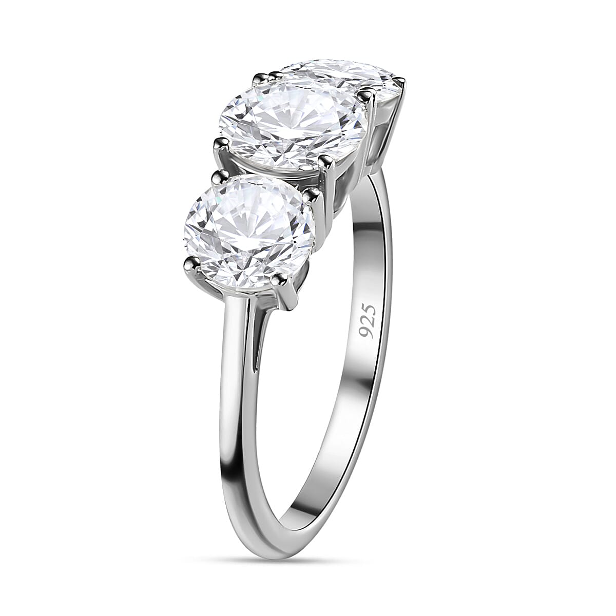 3 Piece Set - Moissanite 3 Stone Ring, Earrings and Necklace in Platinum Overlay Sterling Silver 7.19 Ct 4214195 5