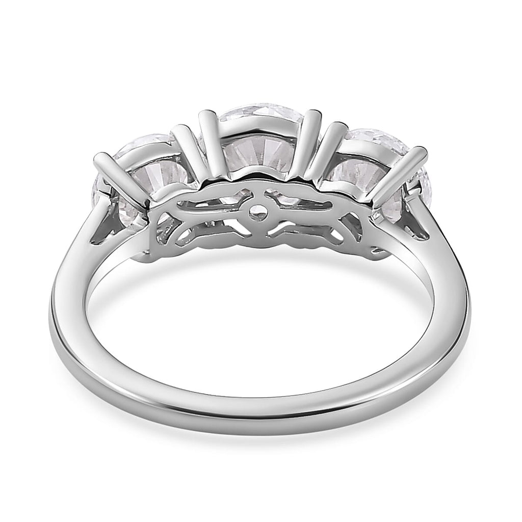 3 Piece Set - Moissanite 3 Stone Ring, Earrings and Necklace in Platinum Overlay Sterling Silver 7.19 Ct