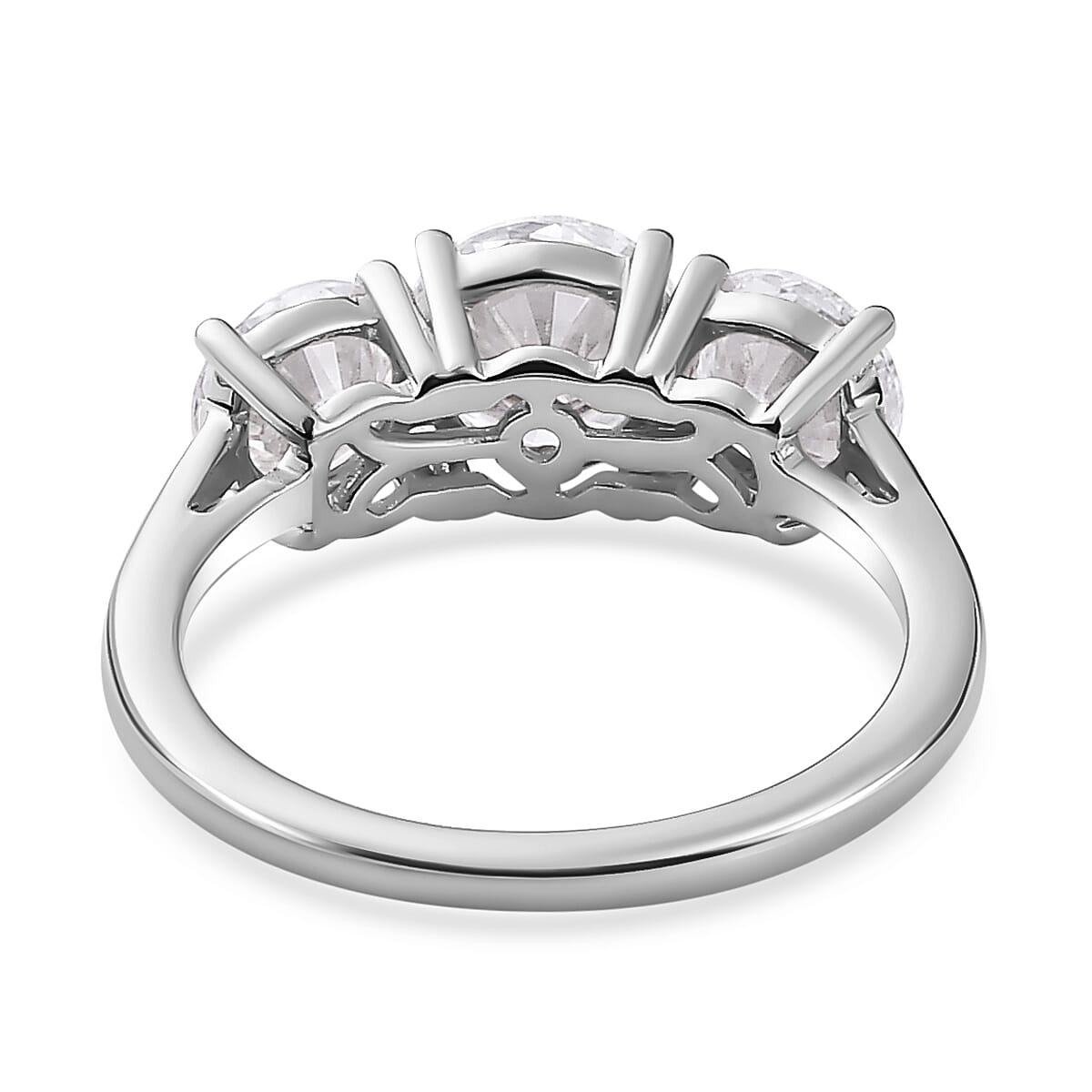 3 Piece Set - Moissanite 3 Stone Ring, Earrings and Necklace in Platinum Overlay Sterling Silver 7.19 Ct 4214195 6