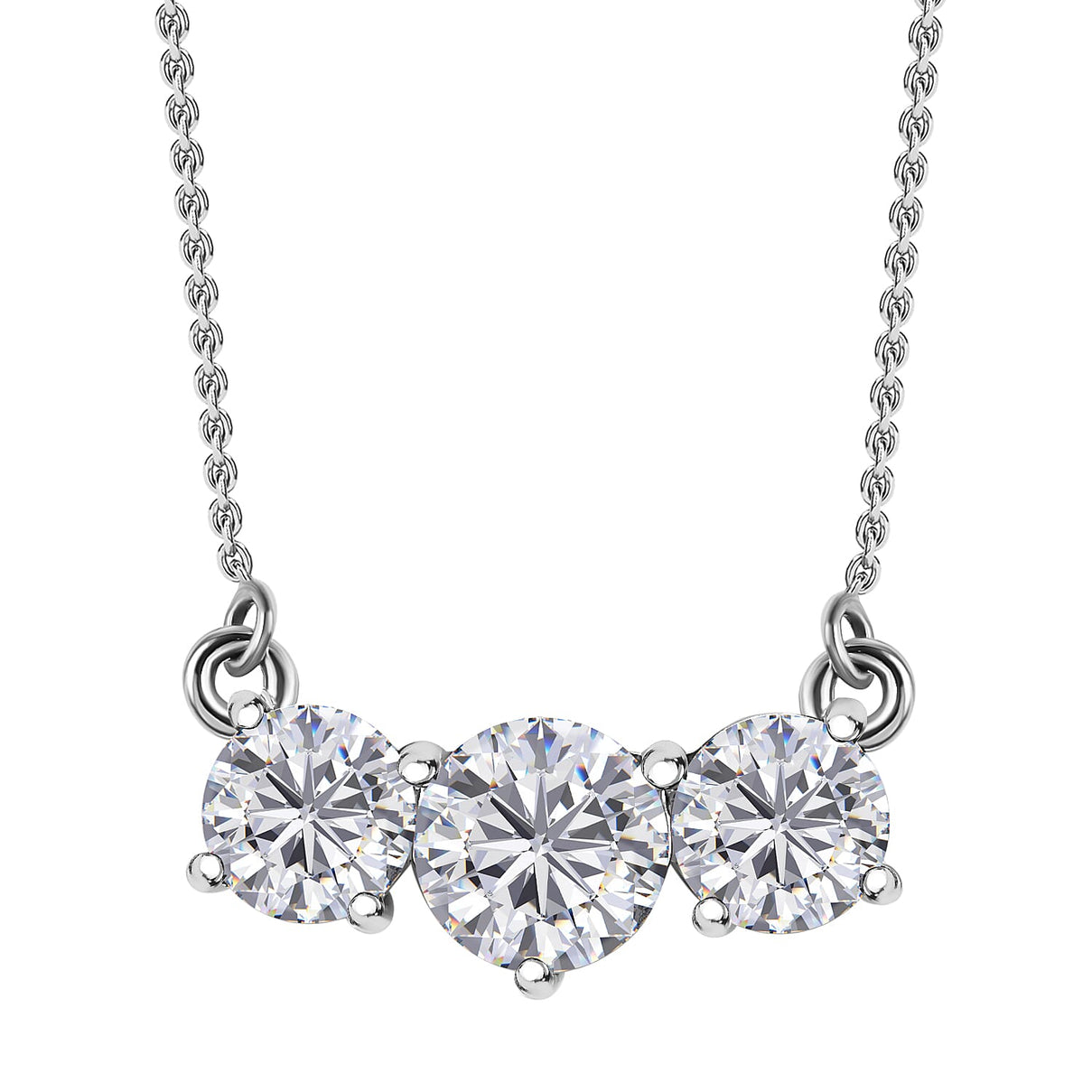 3 Piece Set - Moissanite 3 Stone Ring, Earrings and Necklace in Platinum Overlay Sterling Silver 7.19 Ct 4214195 7