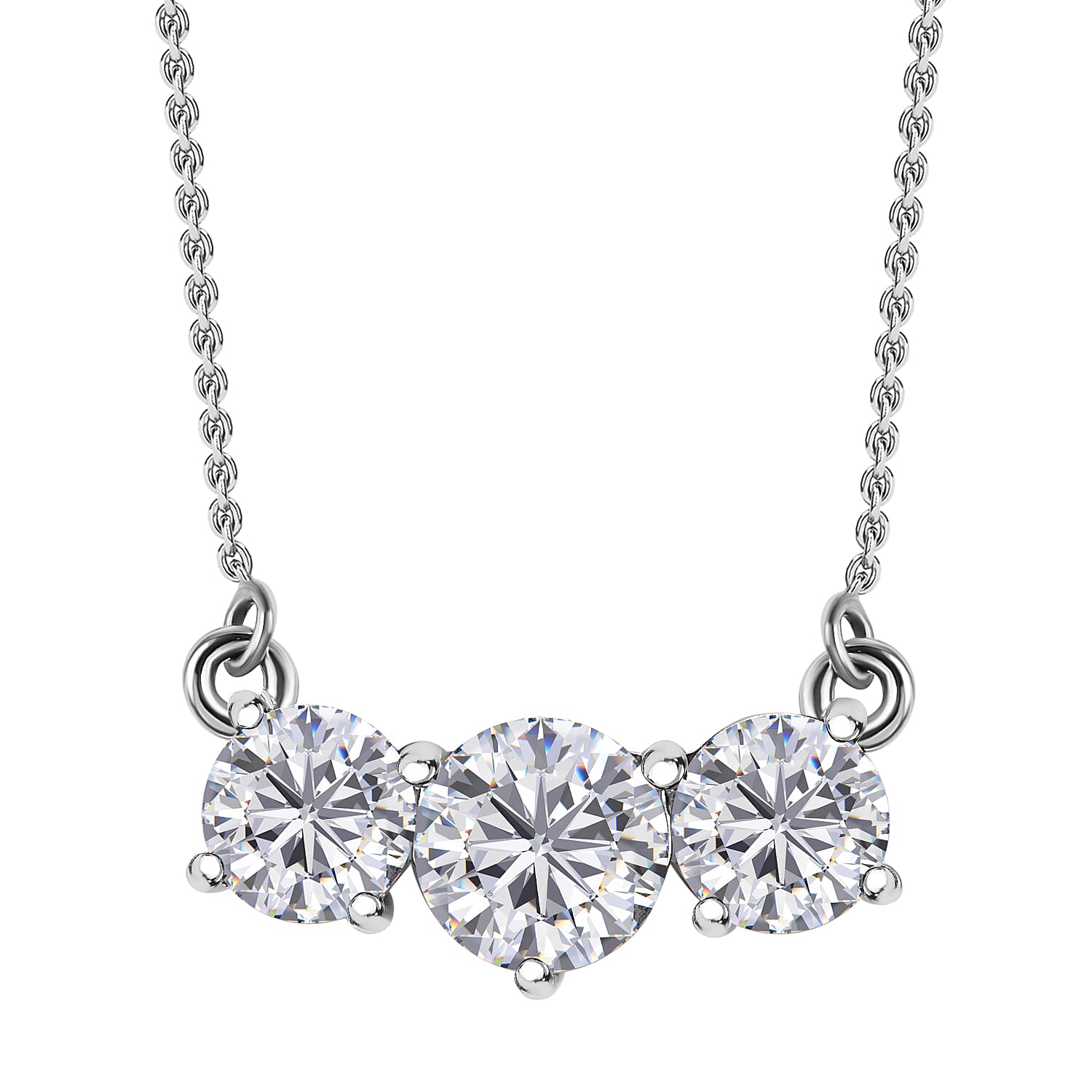 3 Piece Set - Moissanite 3 Stone Ring, Earrings and Necklace in Platinum Overlay Sterling Silver 7.19 Ct 4214195 7