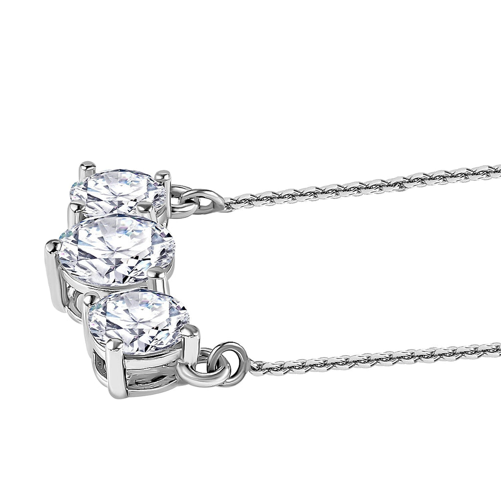 3 Piece Set - Moissanite 3 Stone Ring, Earrings and Necklace in Platinum Overlay Sterling Silver 7.19 Ct