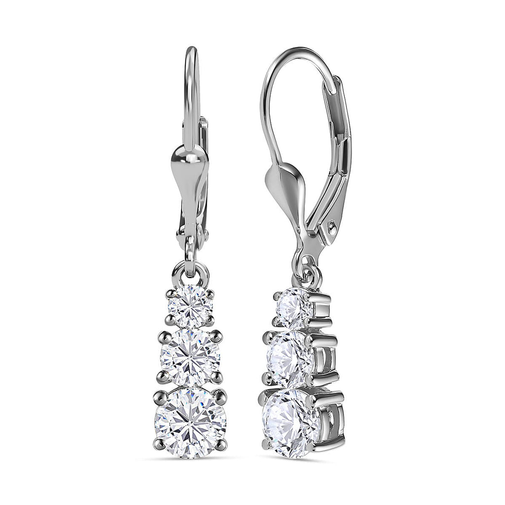 3 Piece Set - Moissanite 3 Stone Ring, Earrings and Necklace in Platinum Overlay Sterling Silver 7.19 Ct