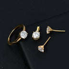 3 Piece Set -  Moissanite Solitaire Stud Push Post Earring and Solitaire Pendant and Solitaire Ring (Size - Q) in 18K Gold Vermeil Sterling Silver 2.46 Ct.