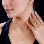 3 Piece Set -  Moissanite Solitaire Stud Push Post Earring and Solitaire Pendant and Solitaire Ring (Size - Q) in 18K Gold Vermeil Sterling Silver 2.46 Ct.
