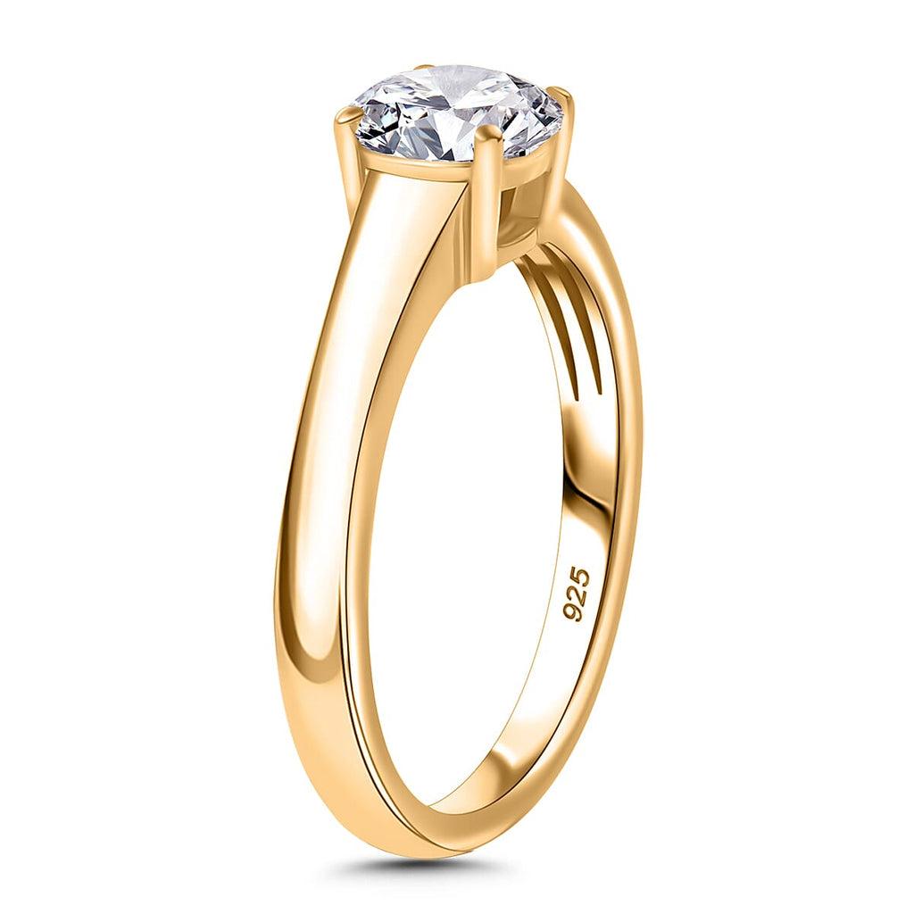 3 Piece Set -  Moissanite Solitaire Stud Push Post Earring and Solitaire Pendant and Solitaire Ring (Size - Q) in 18K Gold Vermeil Sterling Silver 2.46 Ct.