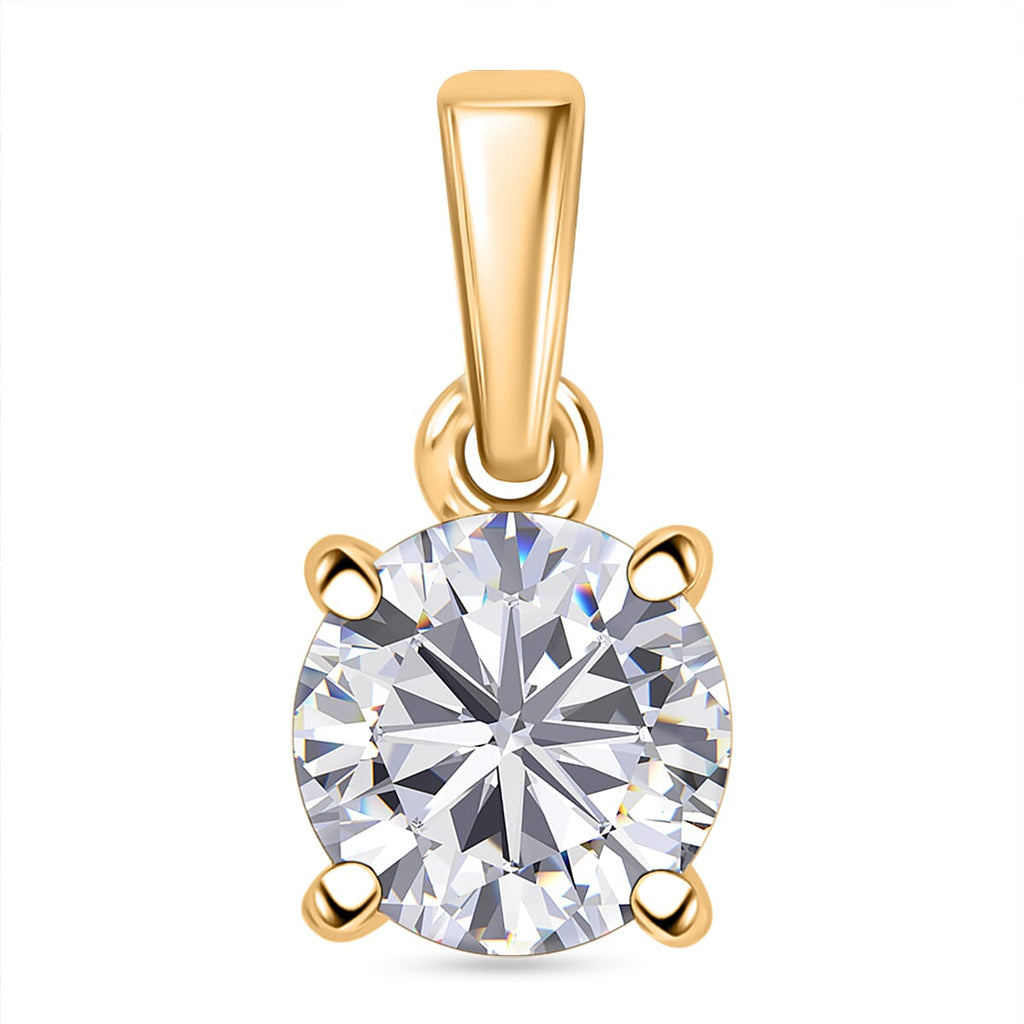3 Piece Set -  Moissanite Solitaire Stud Push Post Earring and Solitaire Pendant and Solitaire Ring (Size - Q) in 18K Gold Vermeil Sterling Silver 2.46 Ct.