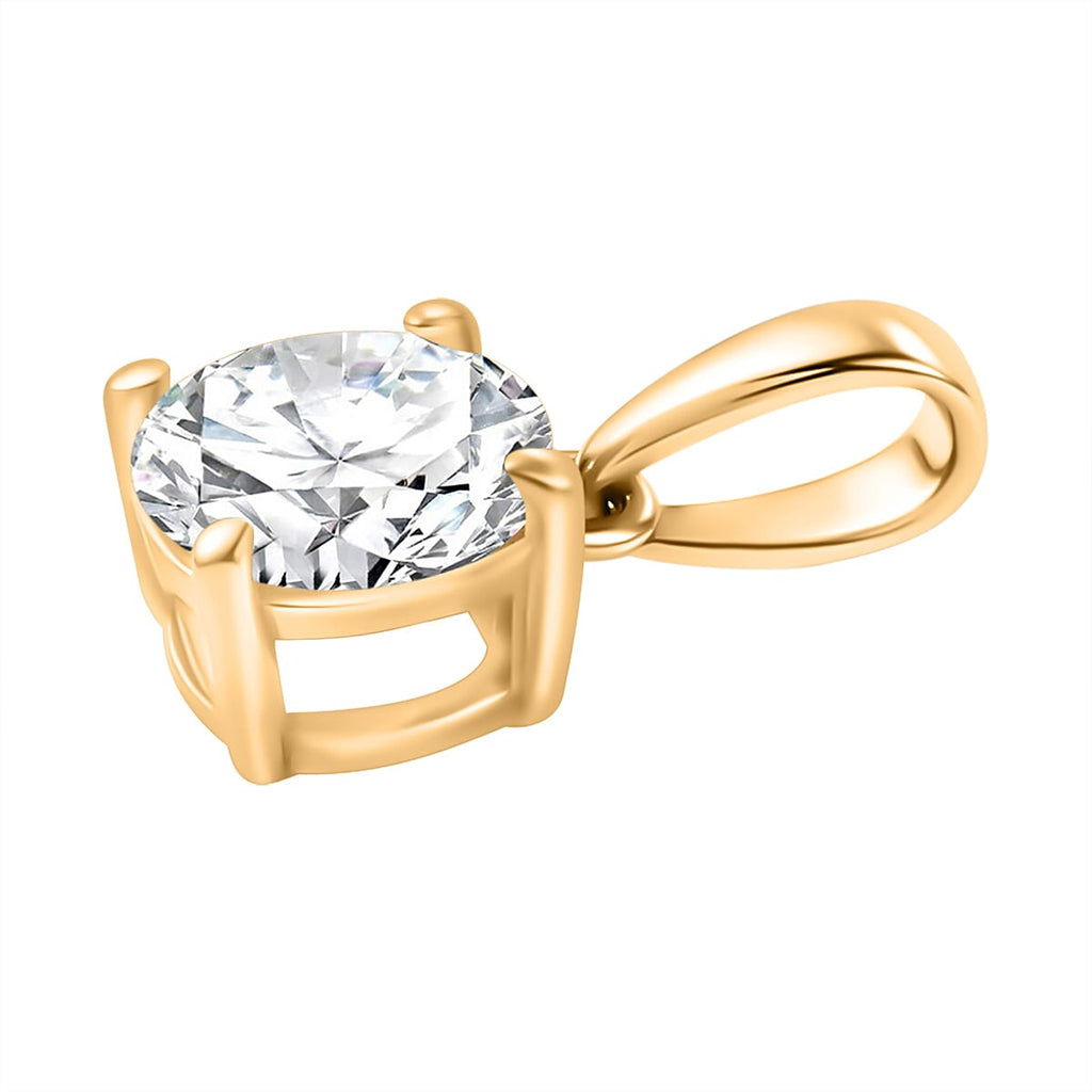 3 Piece Set -  Moissanite Solitaire Stud Push Post Earring and Solitaire Pendant and Solitaire Ring (Size - Q) in 18K Gold Vermeil Sterling Silver 2.46 Ct.