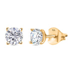 3 Piece Set -  Moissanite Solitaire Stud Push Post Earring and Solitaire Pendant and Solitaire Ring (Size - Q) in 18K Gold Vermeil Sterling Silver 2.46 Ct.