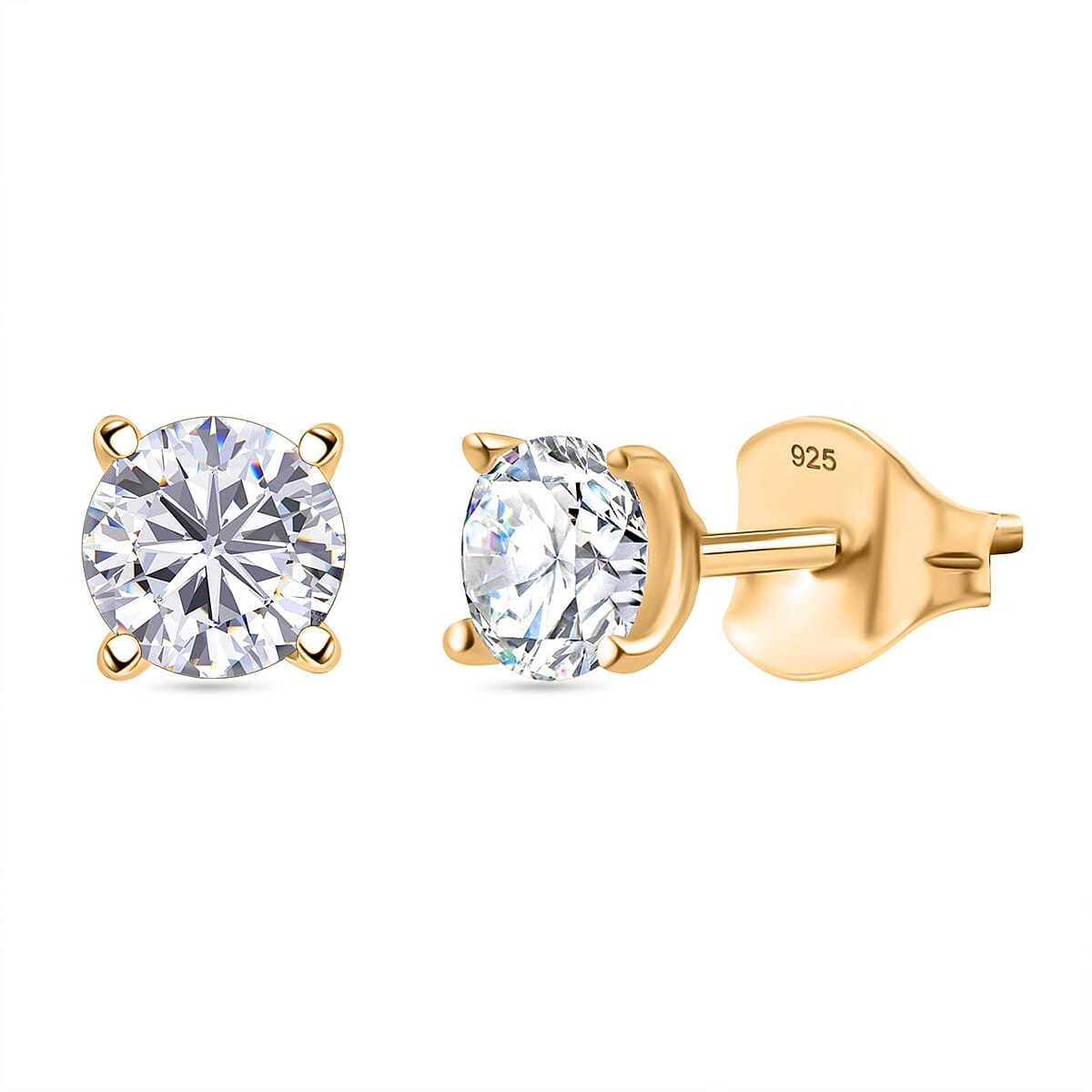 3 Piece Set -  Moissanite Solitaire Stud Earrings, Solitaire Pendant and Solitaire Ring in18K Gold Vermeil Plated Sterling Silver 4314854 7