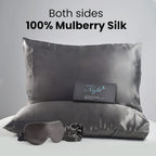 3 Piece Set - 100% Mulberry Silk Pillowcase (50x75cm), Scrunchie & Eye Mask (23.5x10.5cm) - Dark Grey