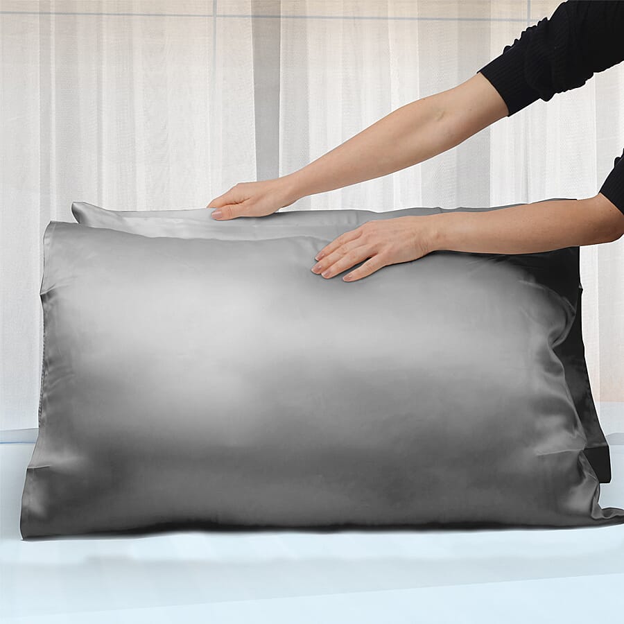 3 Piece Set - Mulberry Silk Pillowcase Scrunchie &amp; Eye Mask - Grey 3816797 3