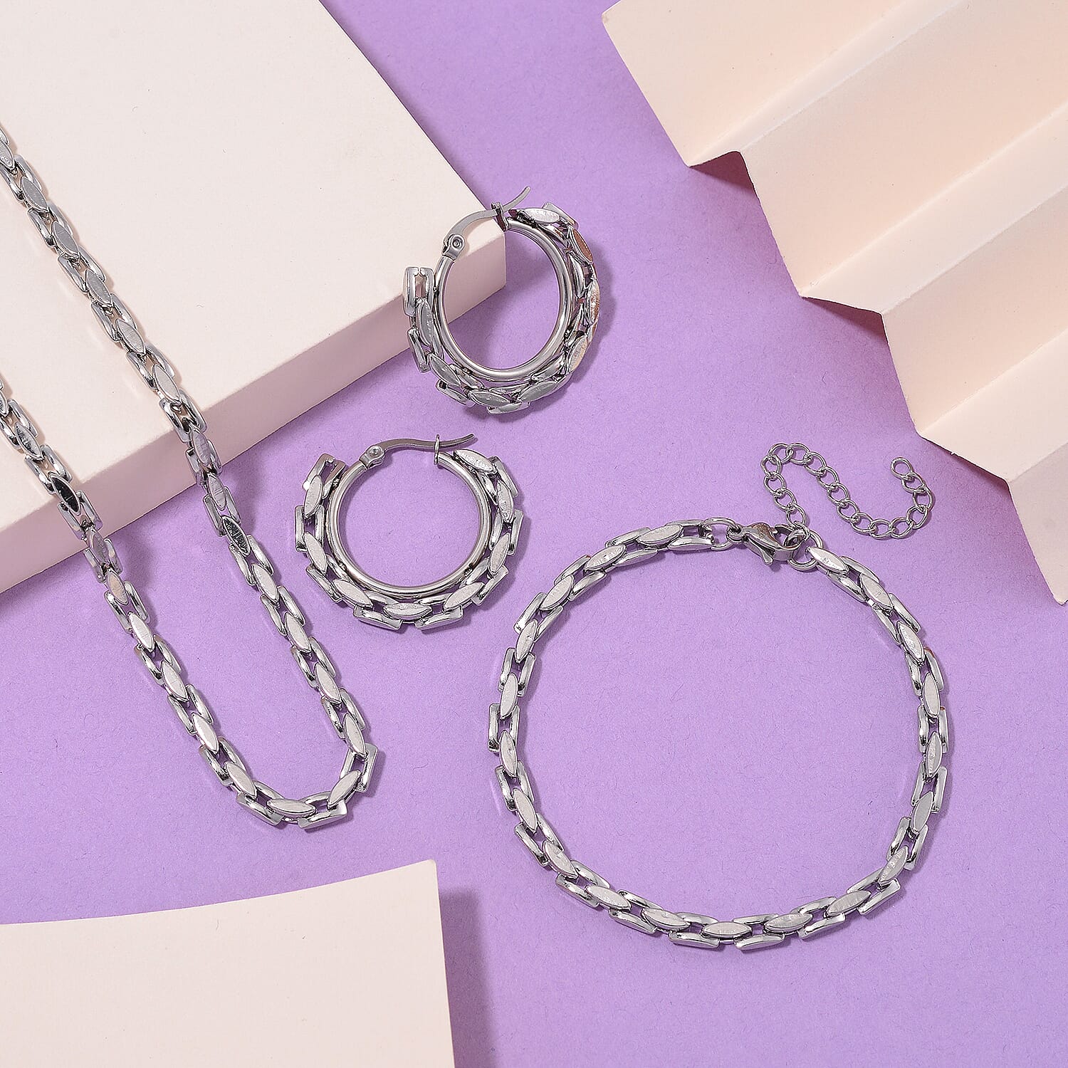 3 Piece Set - Panther Link Necklace (Size 20-2) Bracelet (Size 7.5-2) &amp; Earrings with Clasp 4332238 2