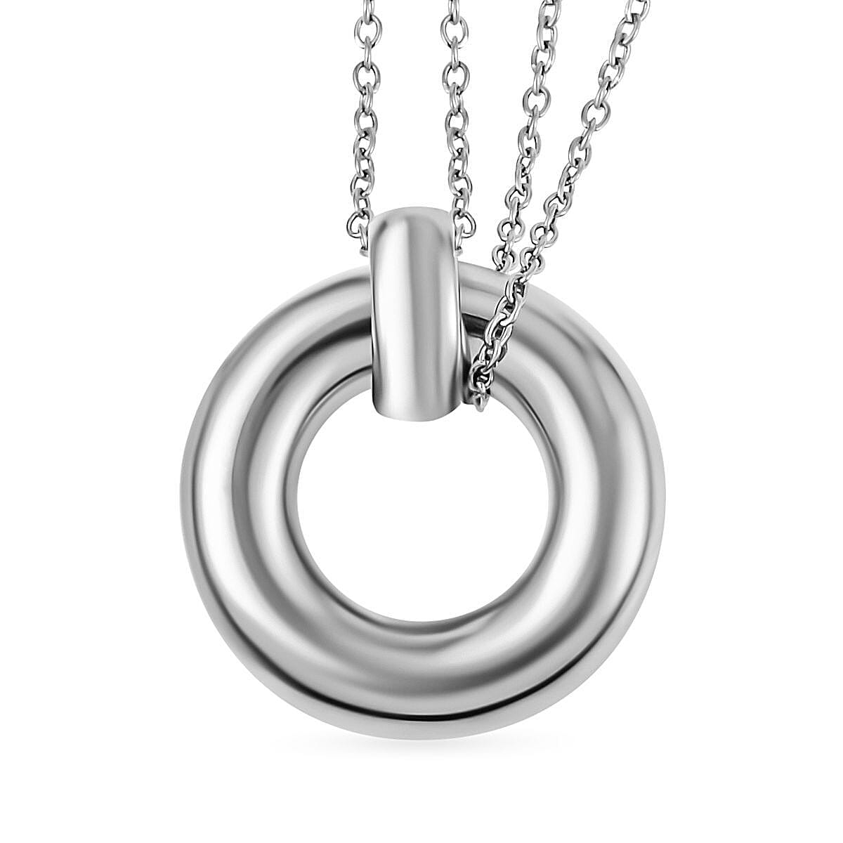 3 Piece Set - Circle Necklace (Size 20) and Openable Bangle (Size 7.5) and Hoop Earrings in Silver Tone 4193285 5