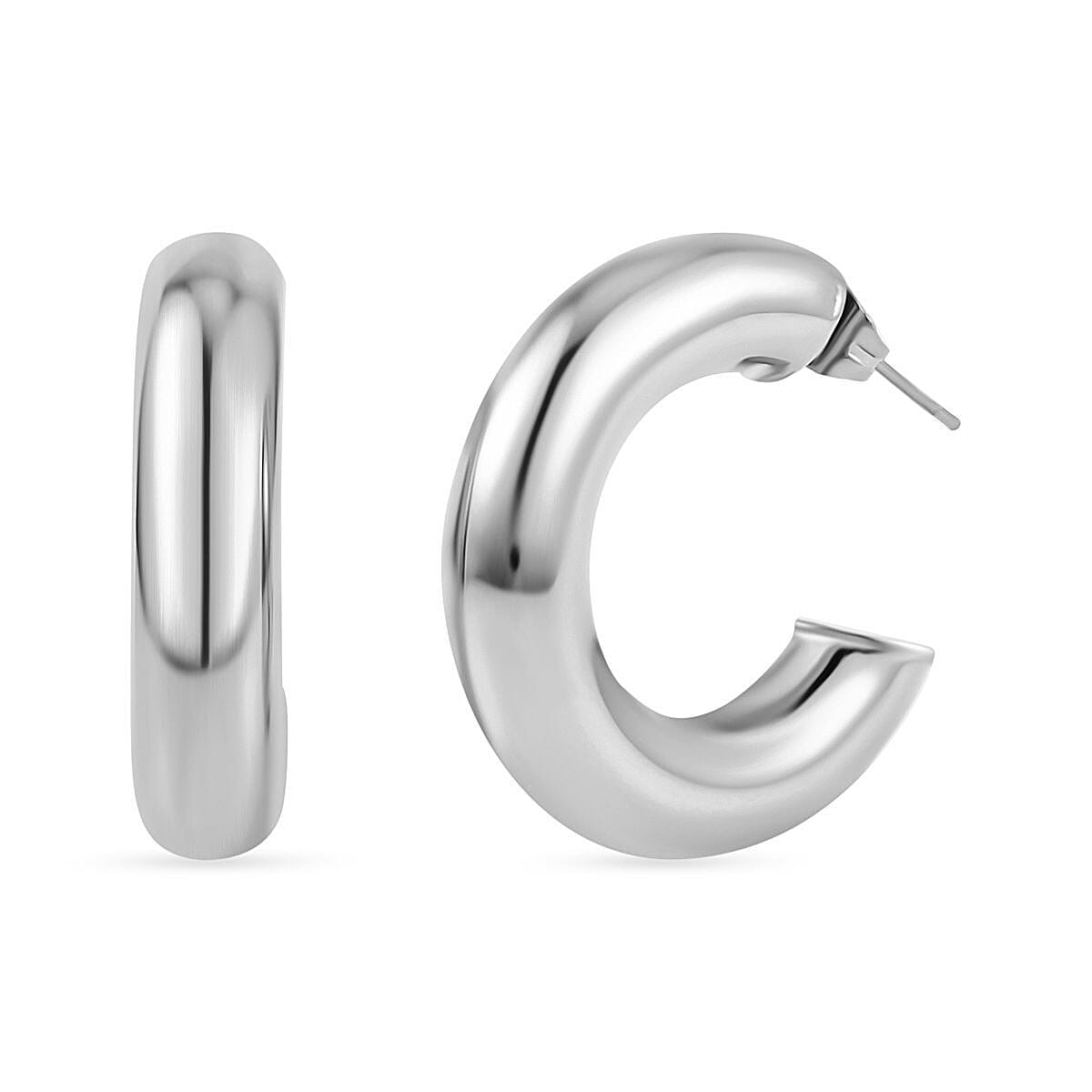 3 Piece Set - Circle Necklace (Size 20) and Openable Bangle (Size 7.5) and Hoop Earrings in Silver Tone 4193285 7