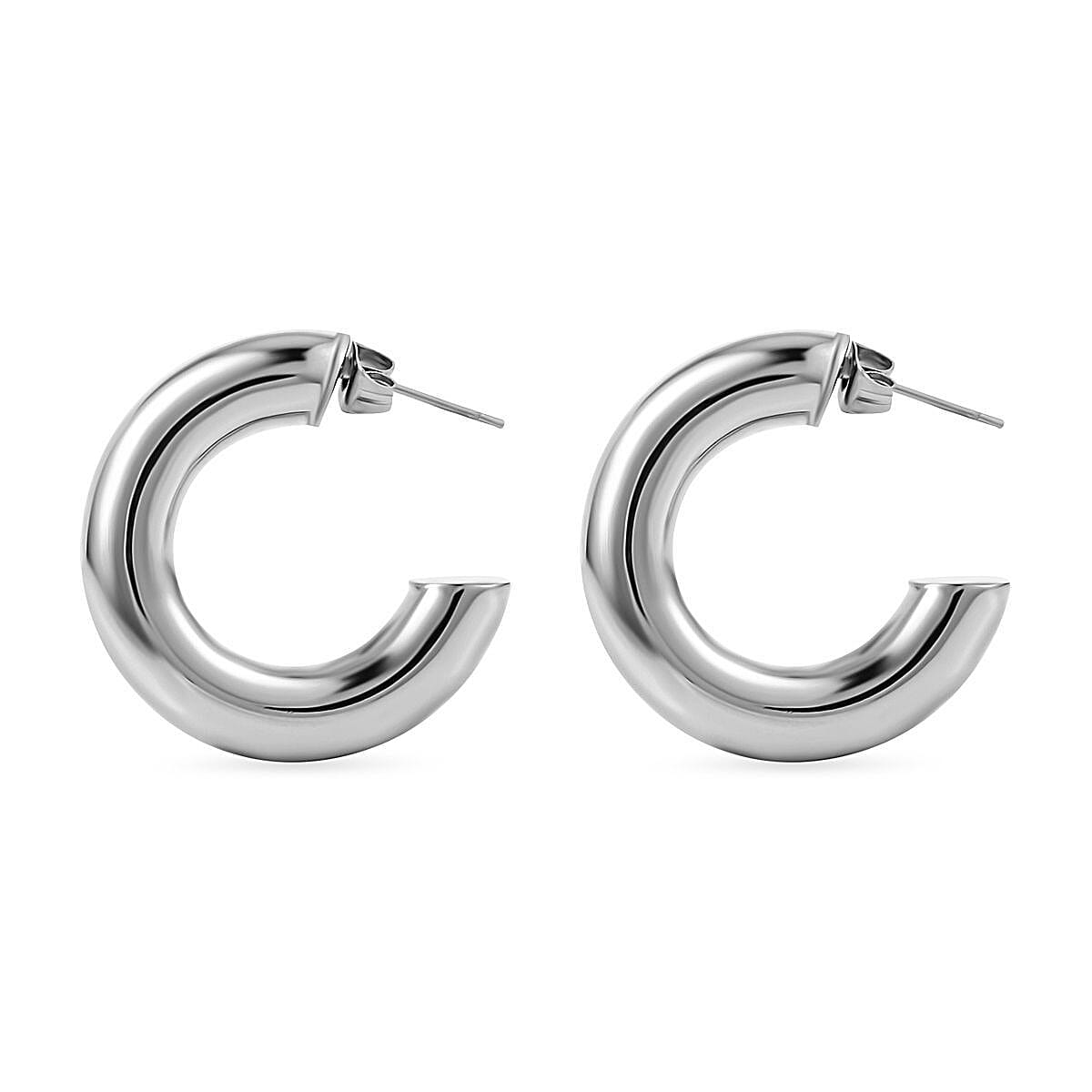 3 Piece Set - Circle Necklace (Size 20) and Openable Bangle (Size 7.5) and Hoop Earrings in Silver Tone 4193285 8