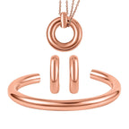 3 Piece Set - Circle Necklace (Size 20) and Openable Bangle (Size 7.5) and Hoop Earrings in Rose Gold Tone