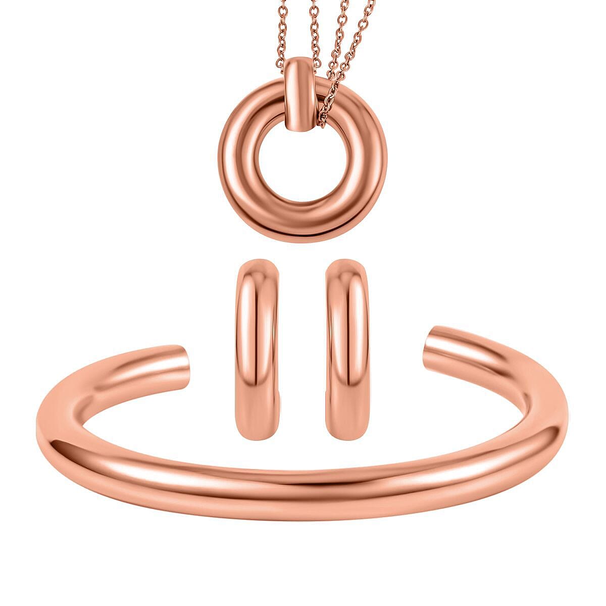 3 Piece Set - Circle Necklace (Size 20) and Openable Bangle (Size 7.5) and Hoop Earrings in Rose Gold Tone 4193287 0