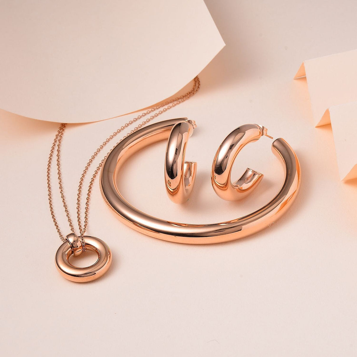 3 Piece Set - Circle Necklace (Size 20) and Openable Bangle (Size 7.5) and Hoop Earrings in Rose Gold Tone 4193287 1
