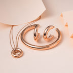 3 Piece Set - Circle Necklace (Size 20) and Openable Bangle (Size 7.5) and Hoop Earrings in Rose Gold Tone