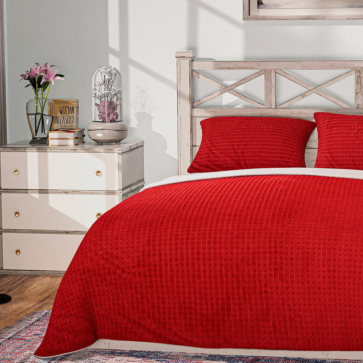 3 Piece Set - One Time Closeout - Extra Warm Sherpa Duvet Cover with 2 Pillowcases (Double Size) - Red 7231543 3