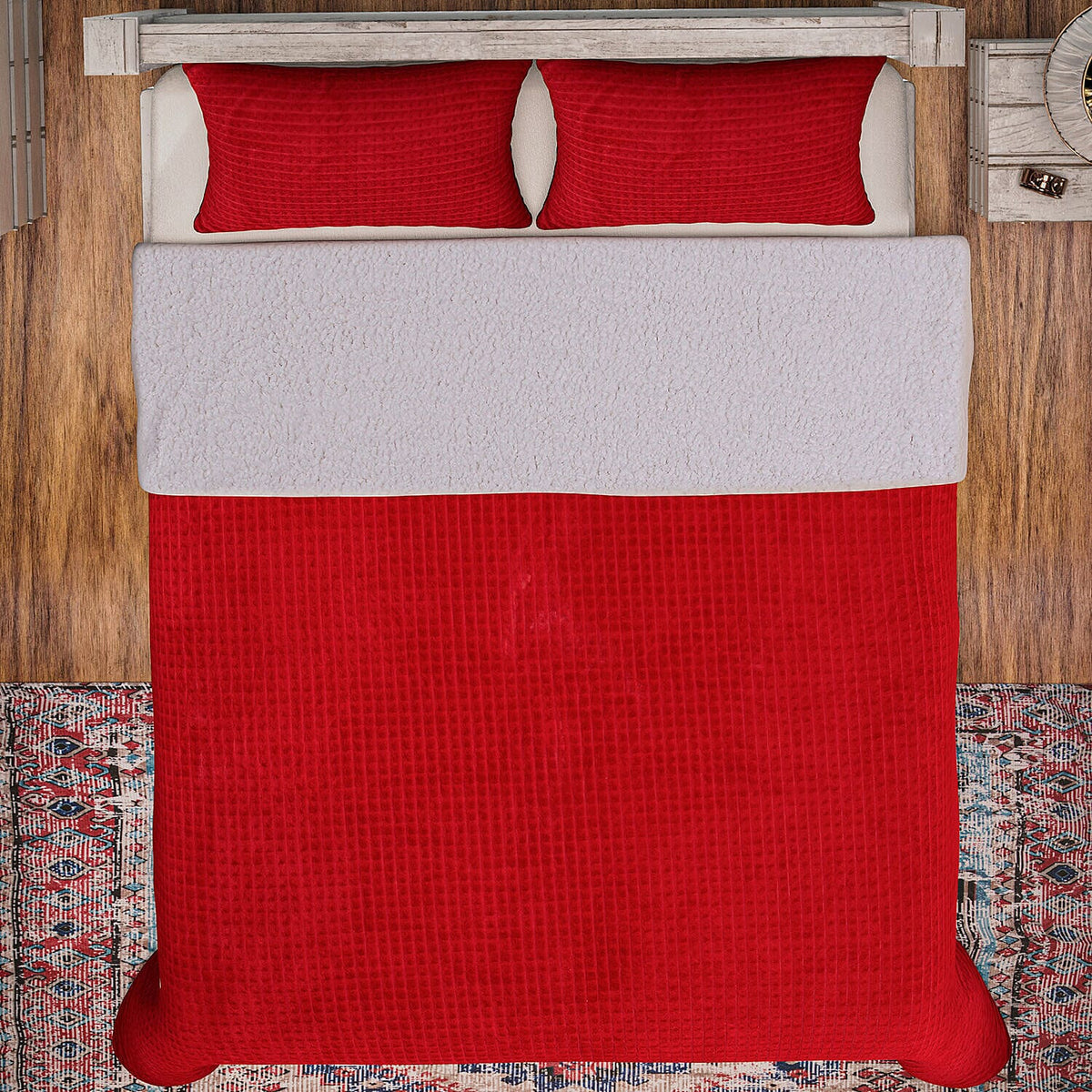 3 Piece Set - One Time Closeout - Extra Warm Sherpa Duvet Cover with 2 Pillowcases (Double Size) - Red 7231543 4