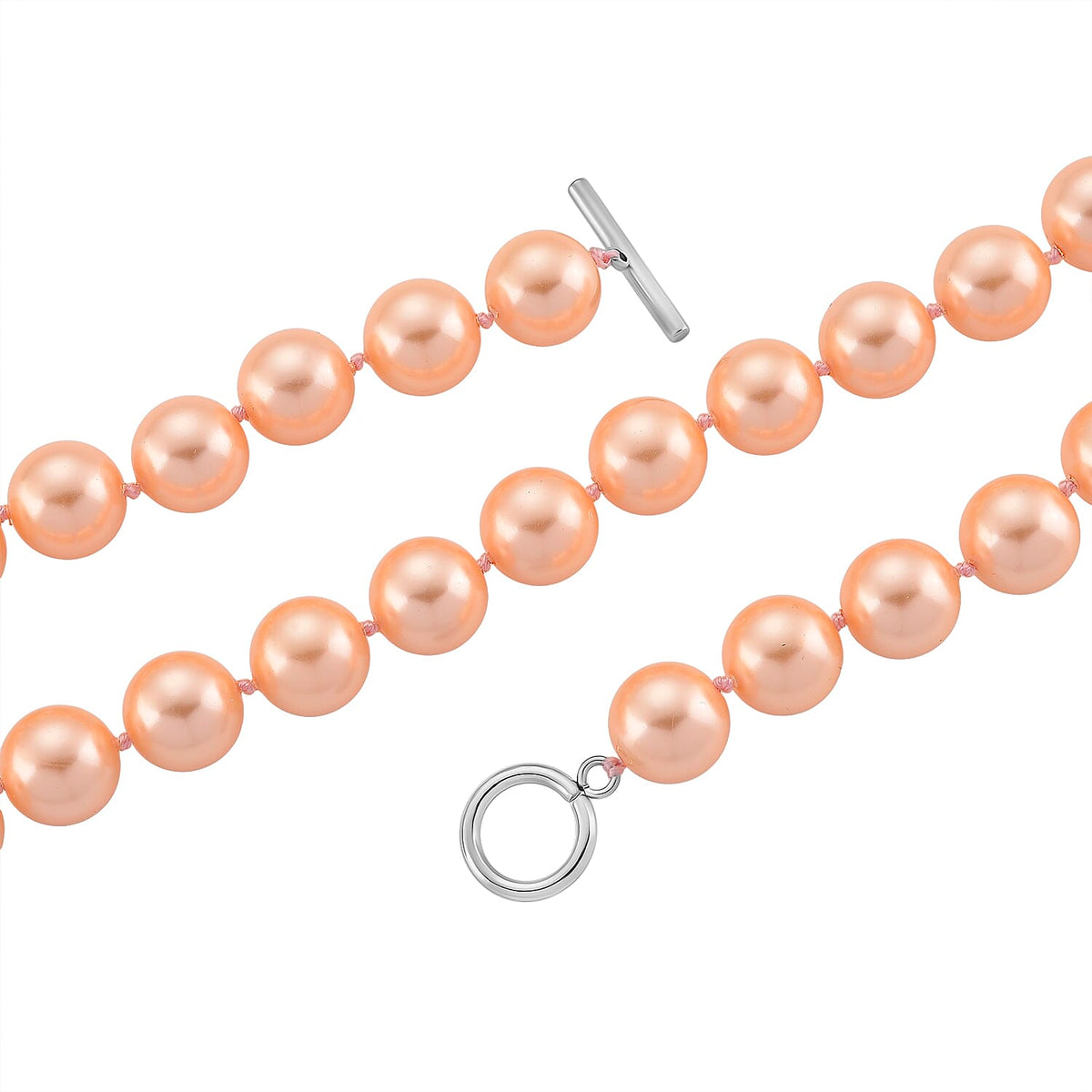 Set of 3 - Peach Shell Pearl Stretchable Bracelet (Size - 7), T-Bar Clasp Necklace (Size - 20) &amp; Push Back Earring V32535208 5