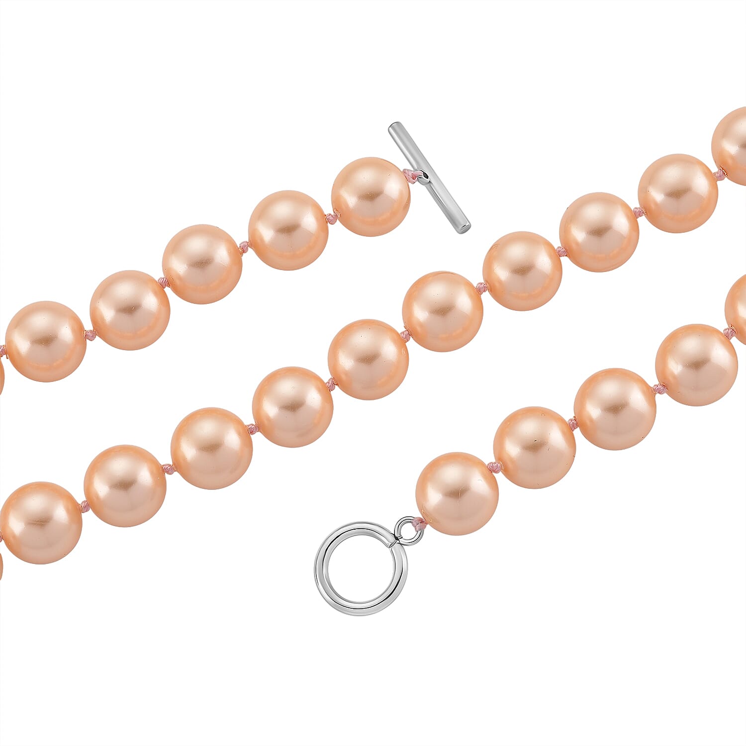 Set of 3 - Peach Shell Pearl Stretchable Bracelet (Size - 7), T-Bar Clasp Necklace (Size - 20) &amp; Push Back Earring V32535208 5