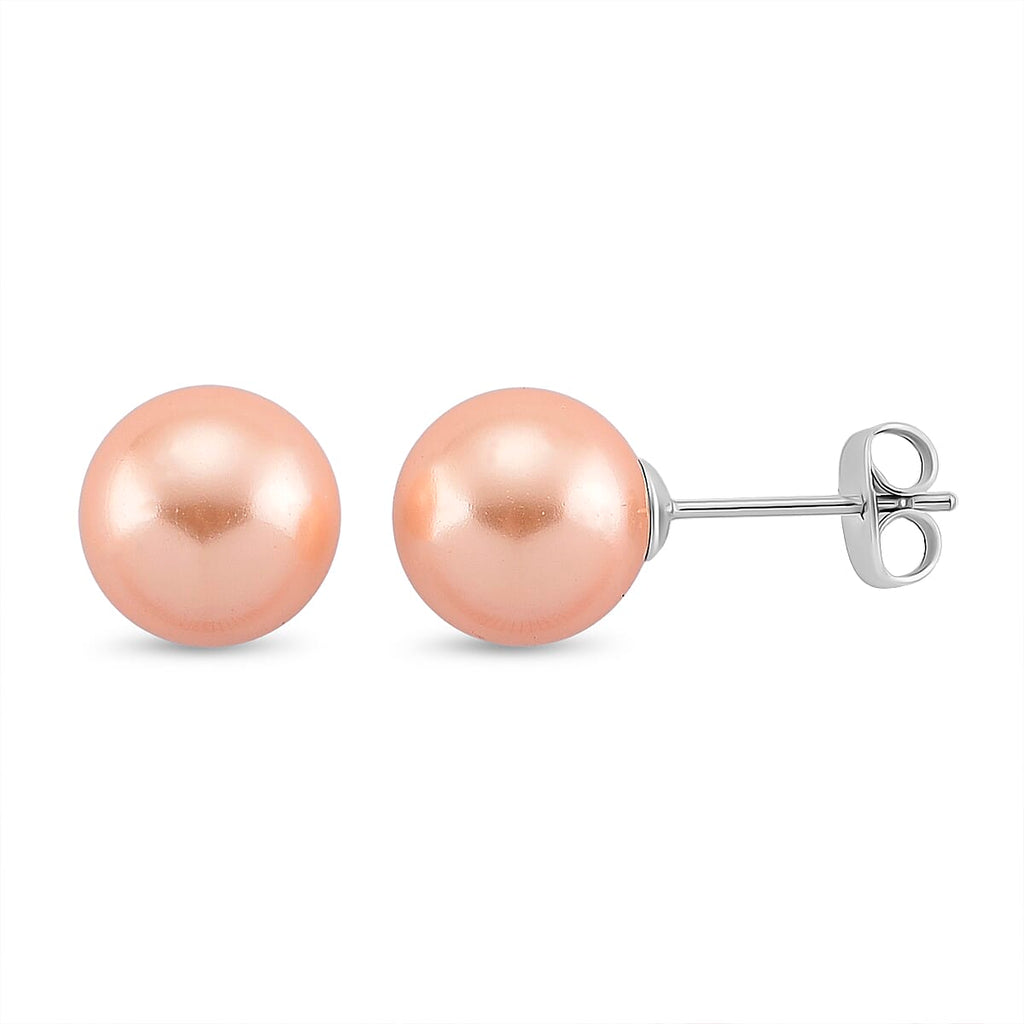 Set of 3 - Peach Shell Pearl Stretchable Bracelet (Size - 7), T-Bar Clasp Necklace (Size - 20) & Push Back Earring