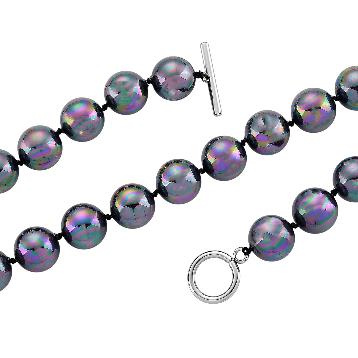 Set of 3 - Peacock Color Shell Pearl Stretchable Bracelet (Size - 7), Push Back Earring &amp; T-Bar Clasp Necklace (Size - 20) V32491642 5