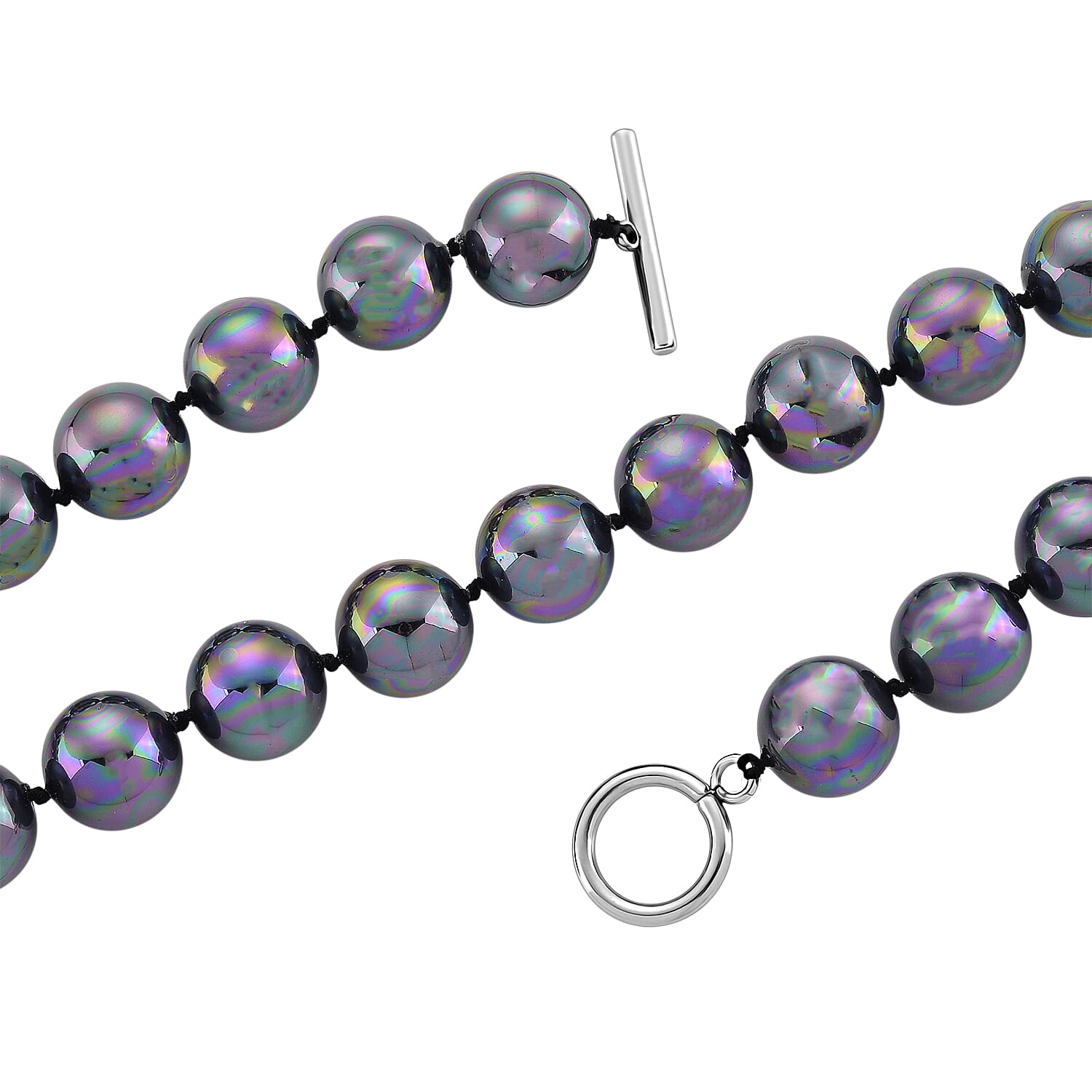 Set of 3 - Peacock Color Shell Pearl Stretchable Bracelet (Size - 7), Push Back Earring &amp; T-Bar Clasp Necklace (Size - 20) V32491642 5