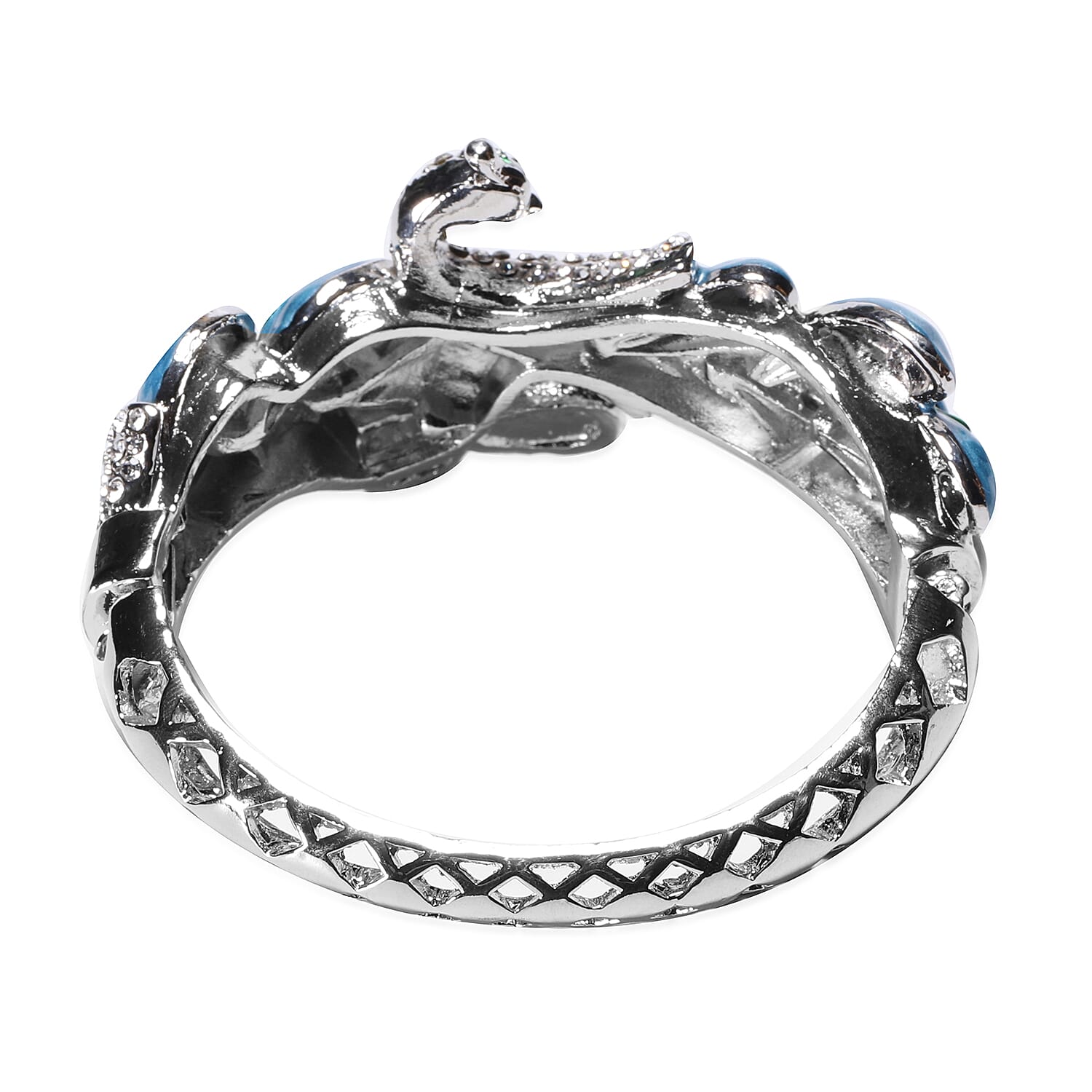 3 Piece Set - Peacock Inspired Bangle and Earrings with Black and White Crystals 4034918 2