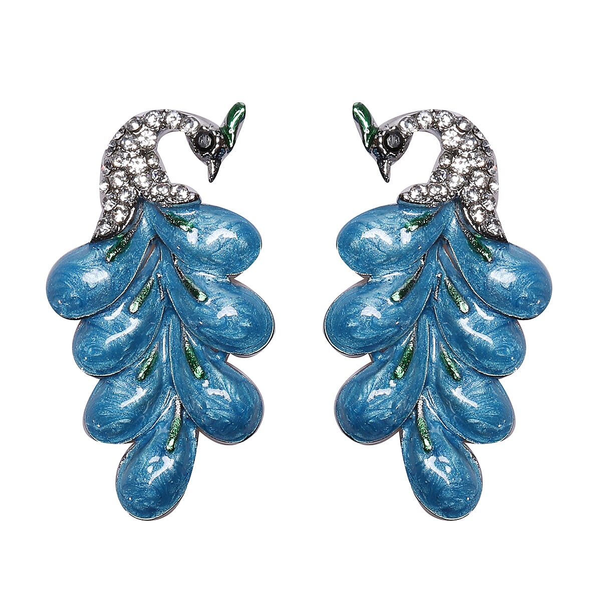 3 Piece Set - Peacock Inspired Bangle and Earrings with Black and White Crystals 4034918 3