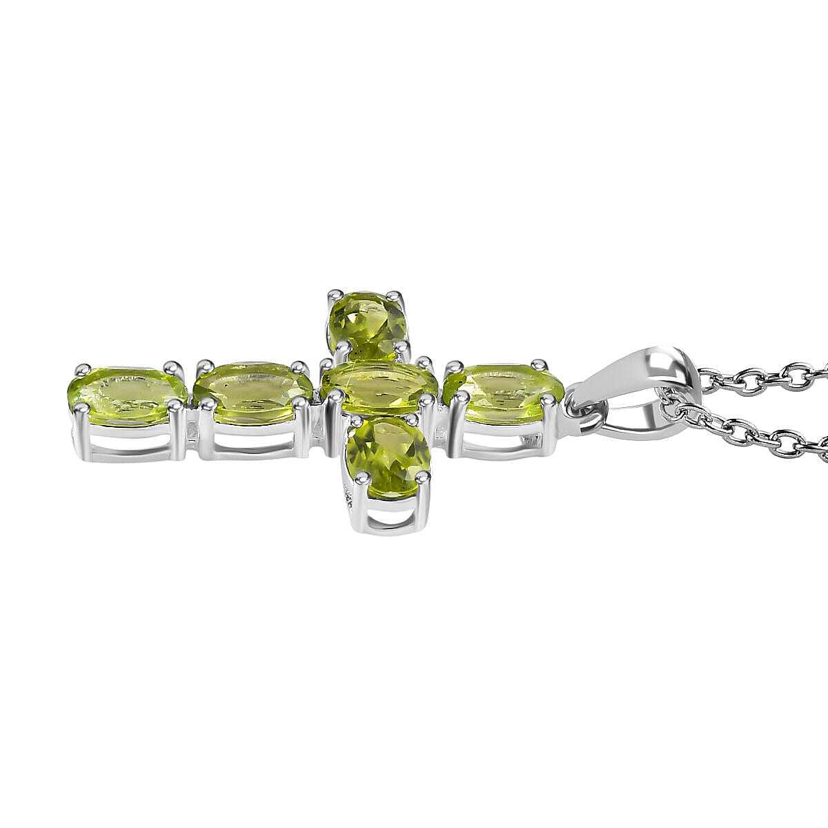 2 Piece Set - Hebei Peridot Cross Pendant with Chain and Stud Earrings in Sterling Silver 4400869 4