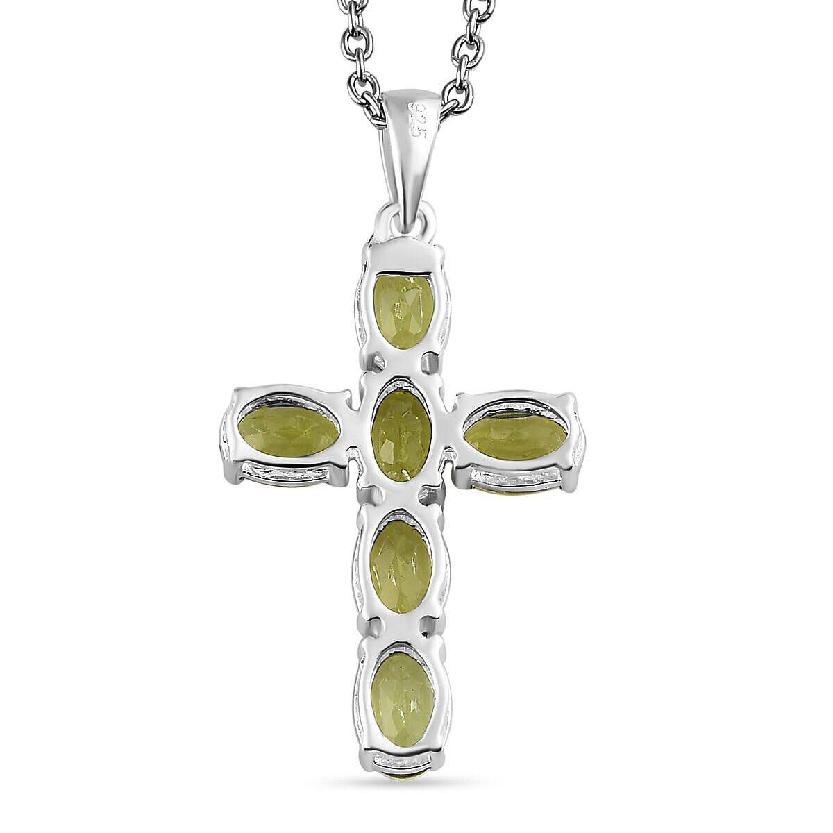 2 Piece Set - Hebei Peridot Cross Pendant with Chain and Stud Earrings in Sterling Silver 4400869 5